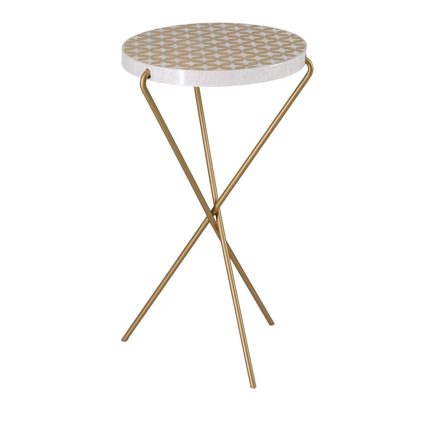 Italian Patch Tall Small Inlaid Erable & Brass Side Table by CG Capelletti For Sale