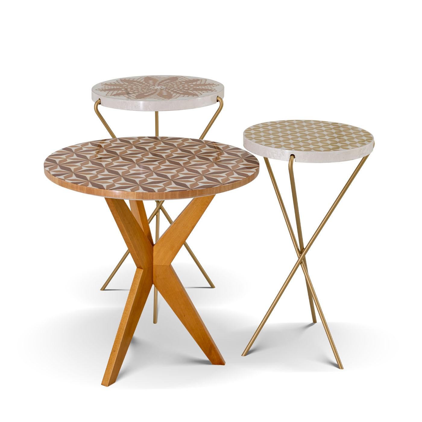 Patch Tall Small Inlaid Erable & Brass Side Table by CG Capelletti In New Condition For Sale In Milan, IT