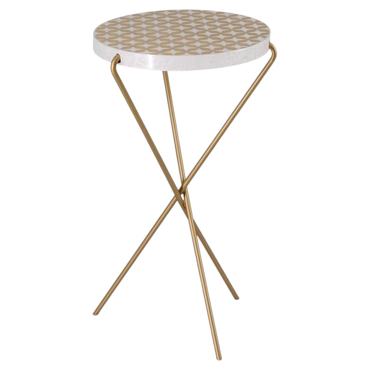 Patch Tall Small Inlaid Erable & Brass Side Table For Sale