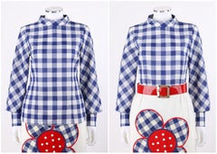 PATCHES ST LOUIS c.1970’s 3 Pc Red White Blue Gingham Floral Top Skirt Belt Set