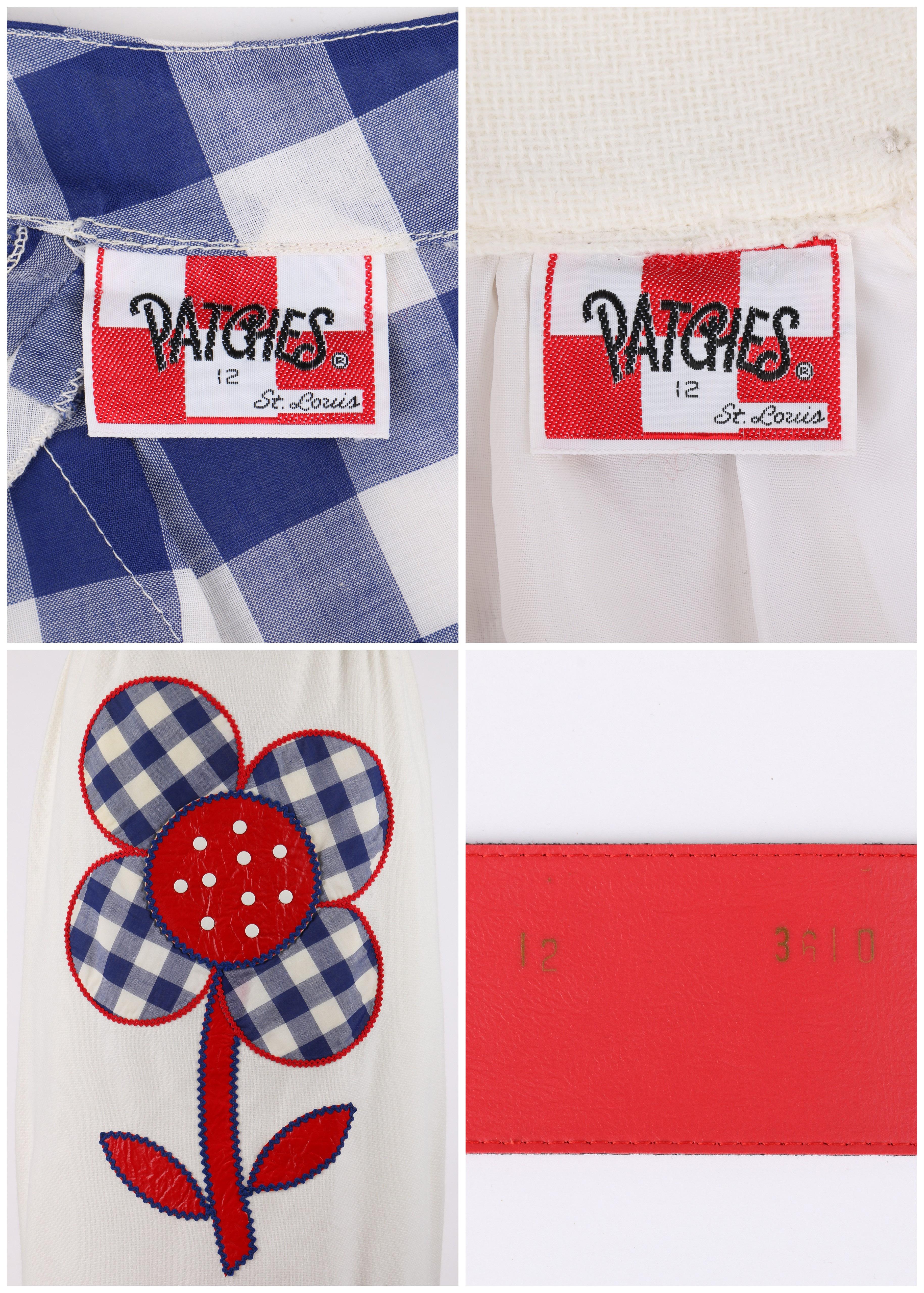 PATCHES ST LOUIS Ensemble 3 pièces haut, jupe et ceinture à fleurs en vichy rouge, blanc et bleu, c. 1970 en vente 3