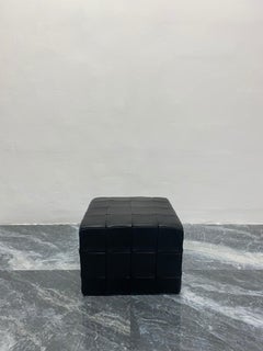 Patchwork Black Leather Pouf or Ottoman, Denmark 1970s