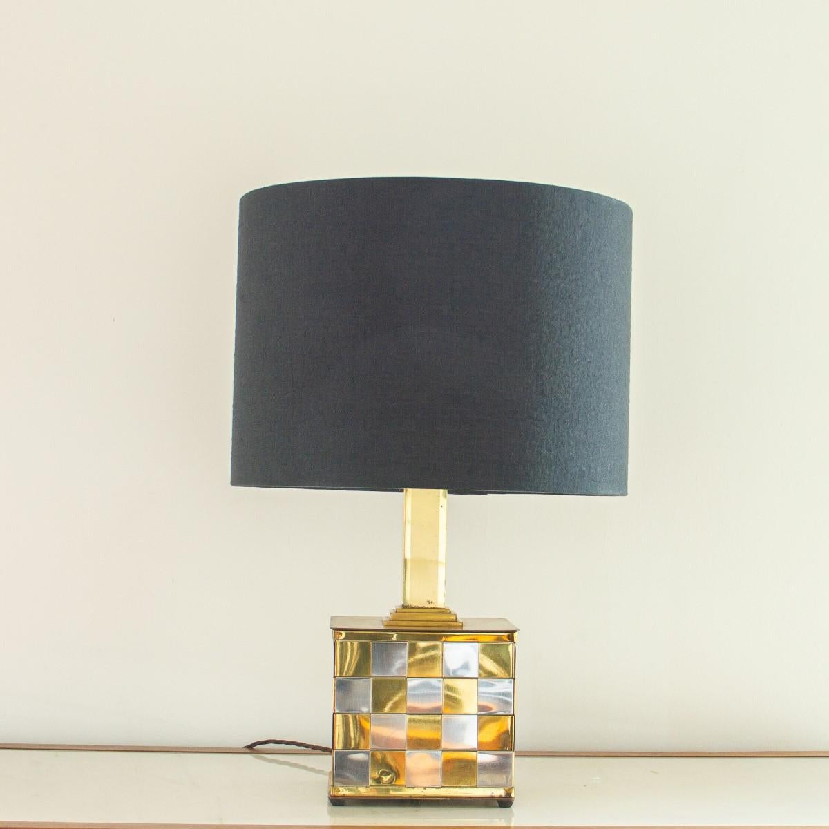 Mid-Century Modern Patchwork Brass and Chrome Lamp, 1970s