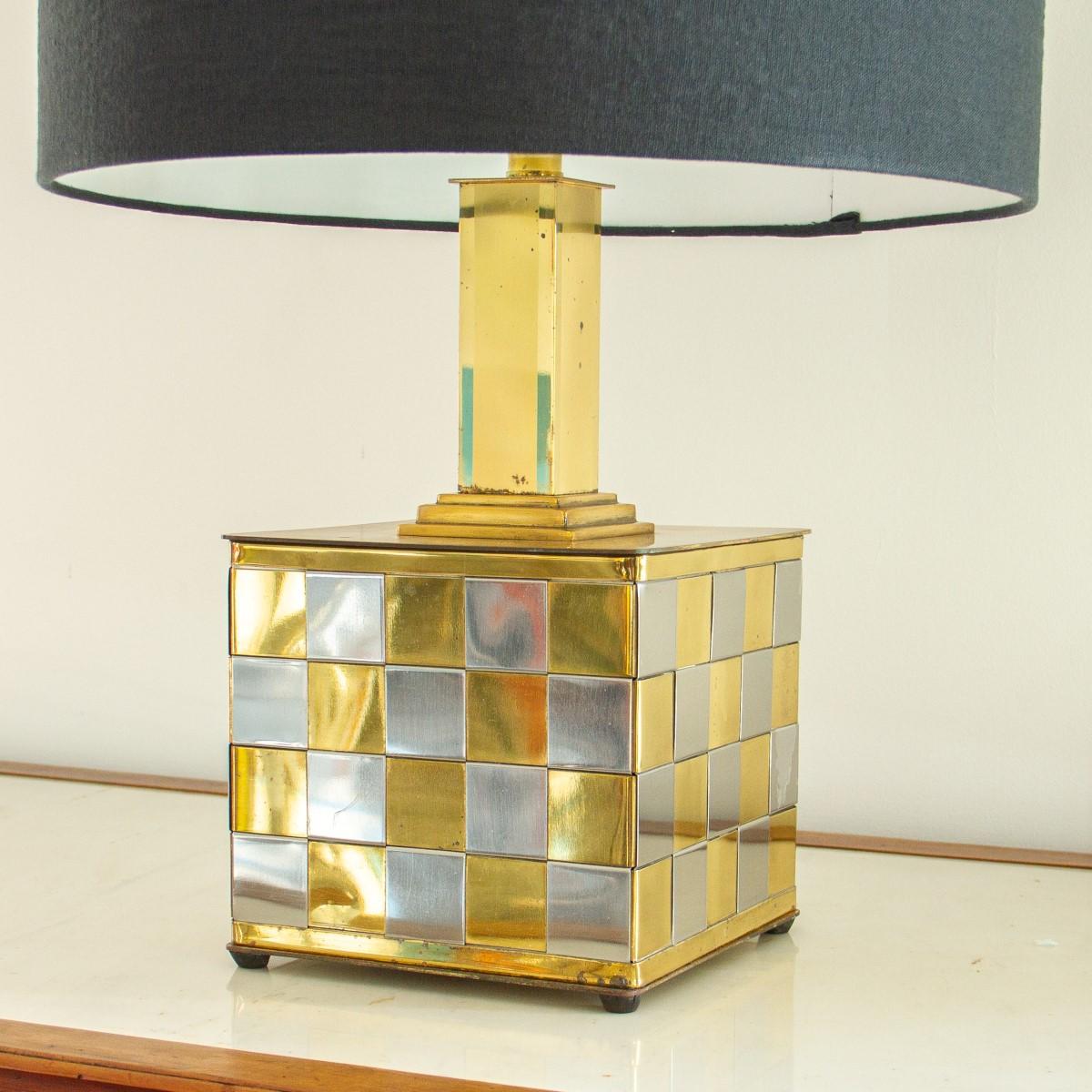 American Patchwork Brass and Chrome Lamp, 1970s