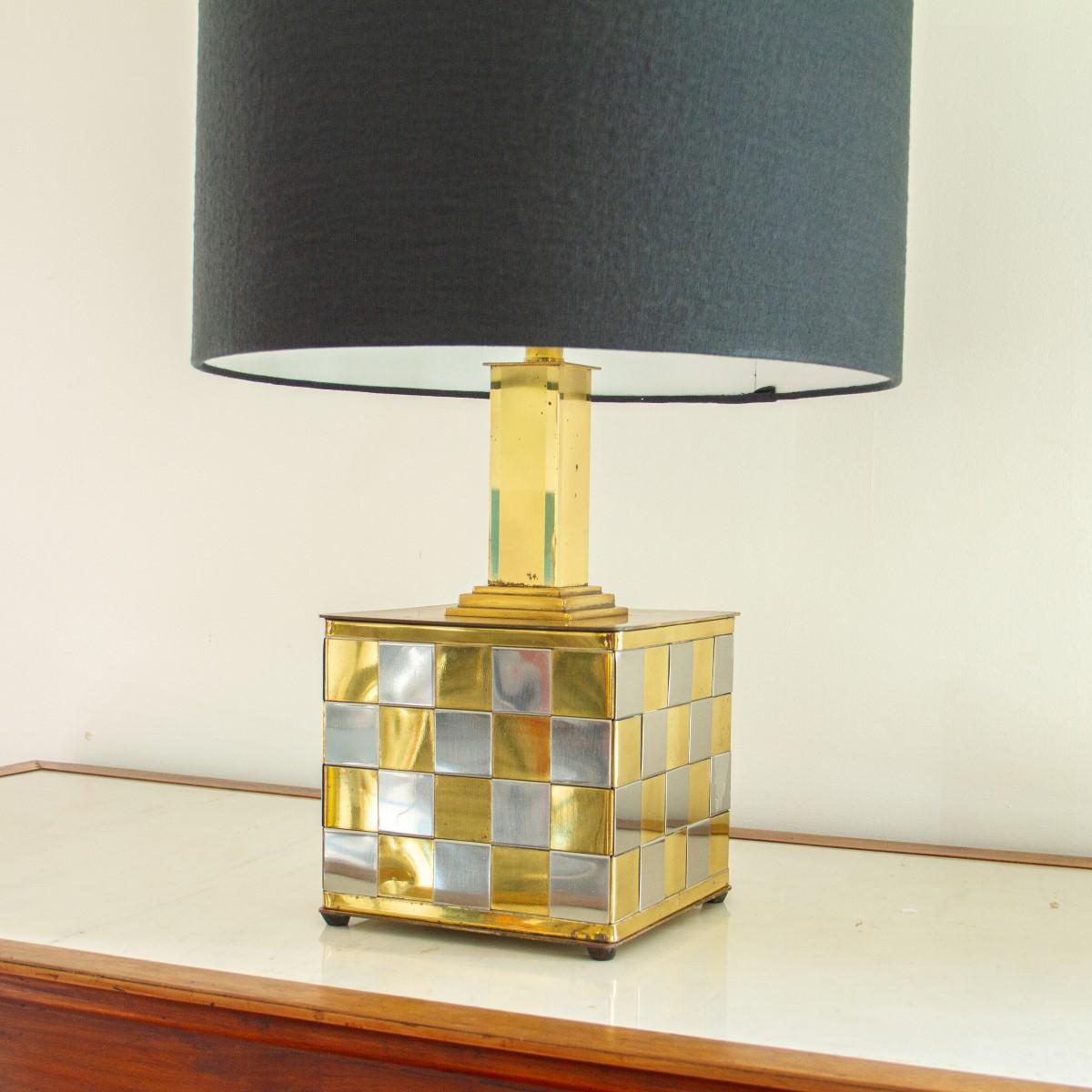 Patchwork Brass and Chrome Lamp, 1970s In Fair Condition In Donhead St Mary, Wiltshire