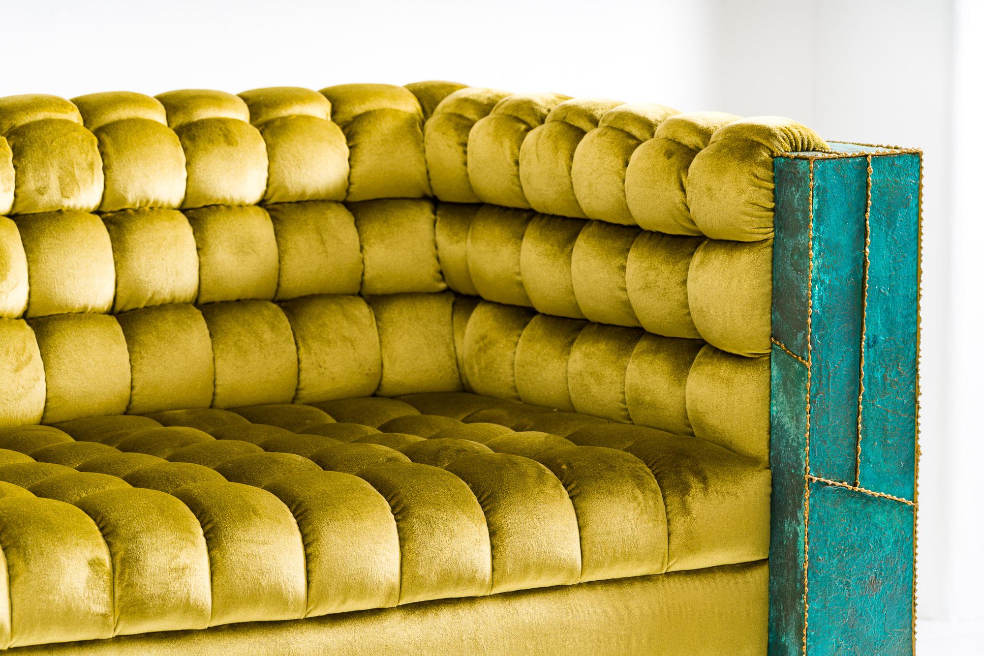 Patchwork Brass Settee, USA In New Condition For Sale In New York, NY