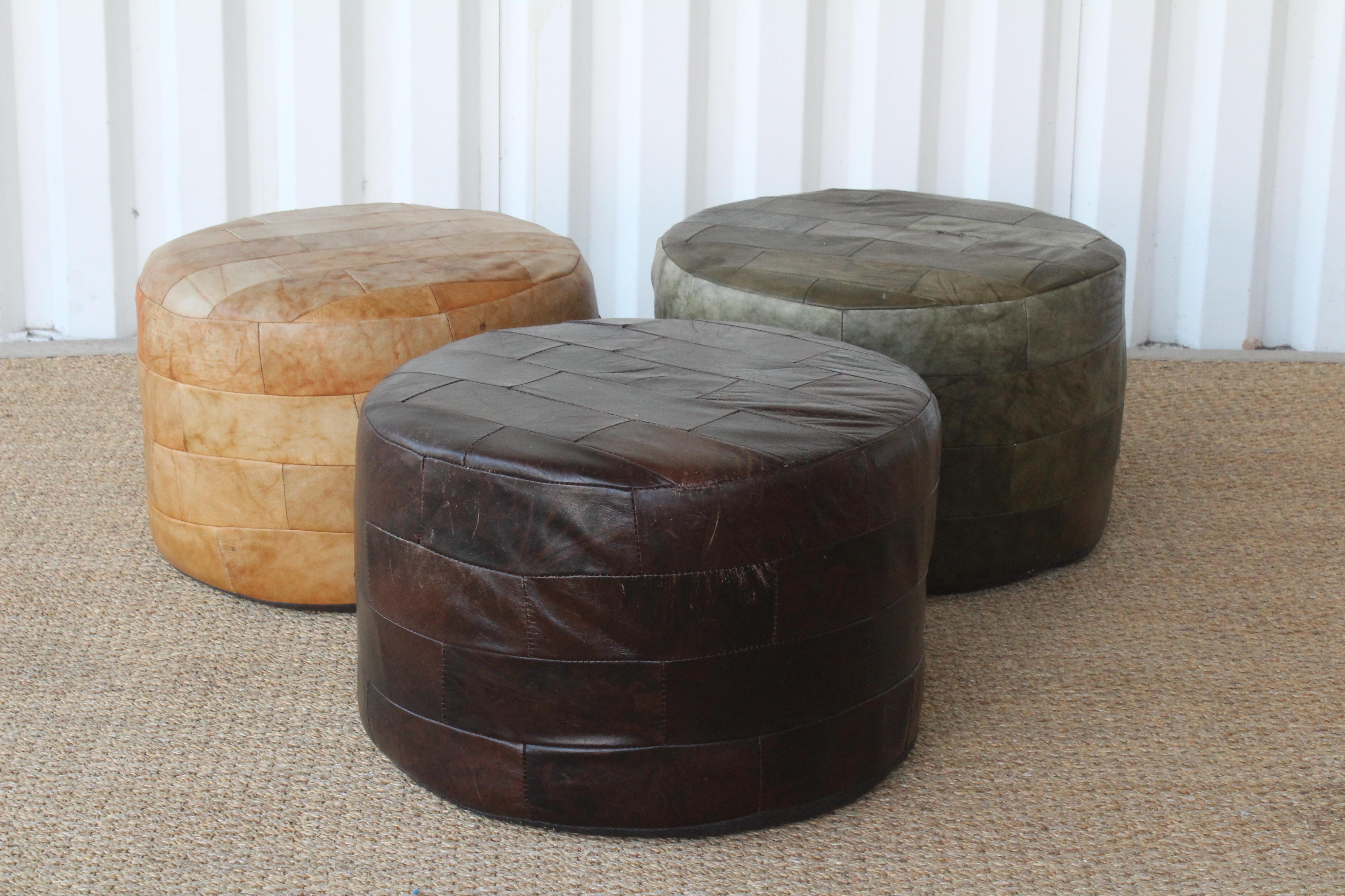 Patchwork Brown Leather Ottoman by De Sede, Switzerland, 1960s 4