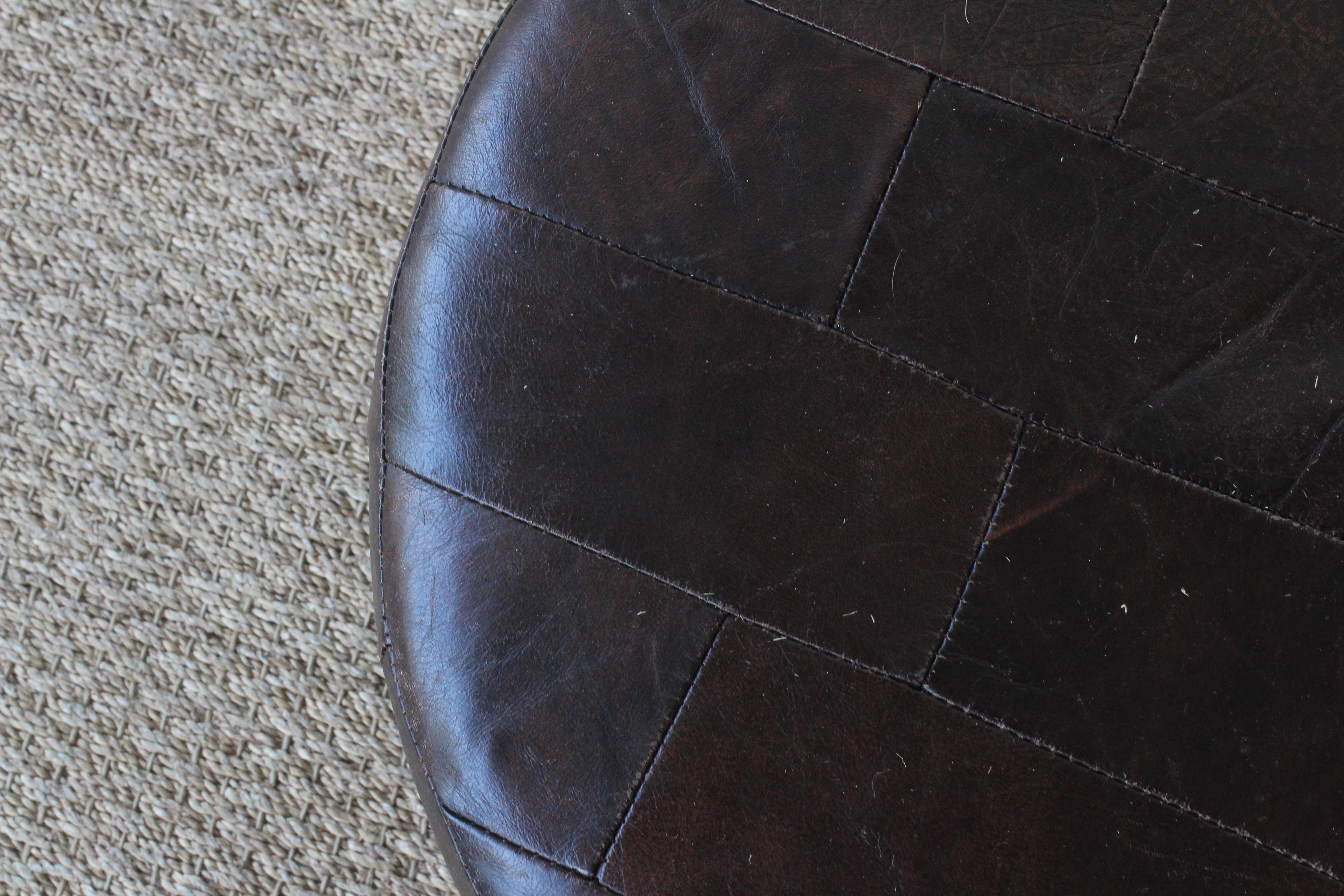 Mid-Century Modern Patchwork Brown Leather Ottoman by De Sede, Switzerland, 1960s