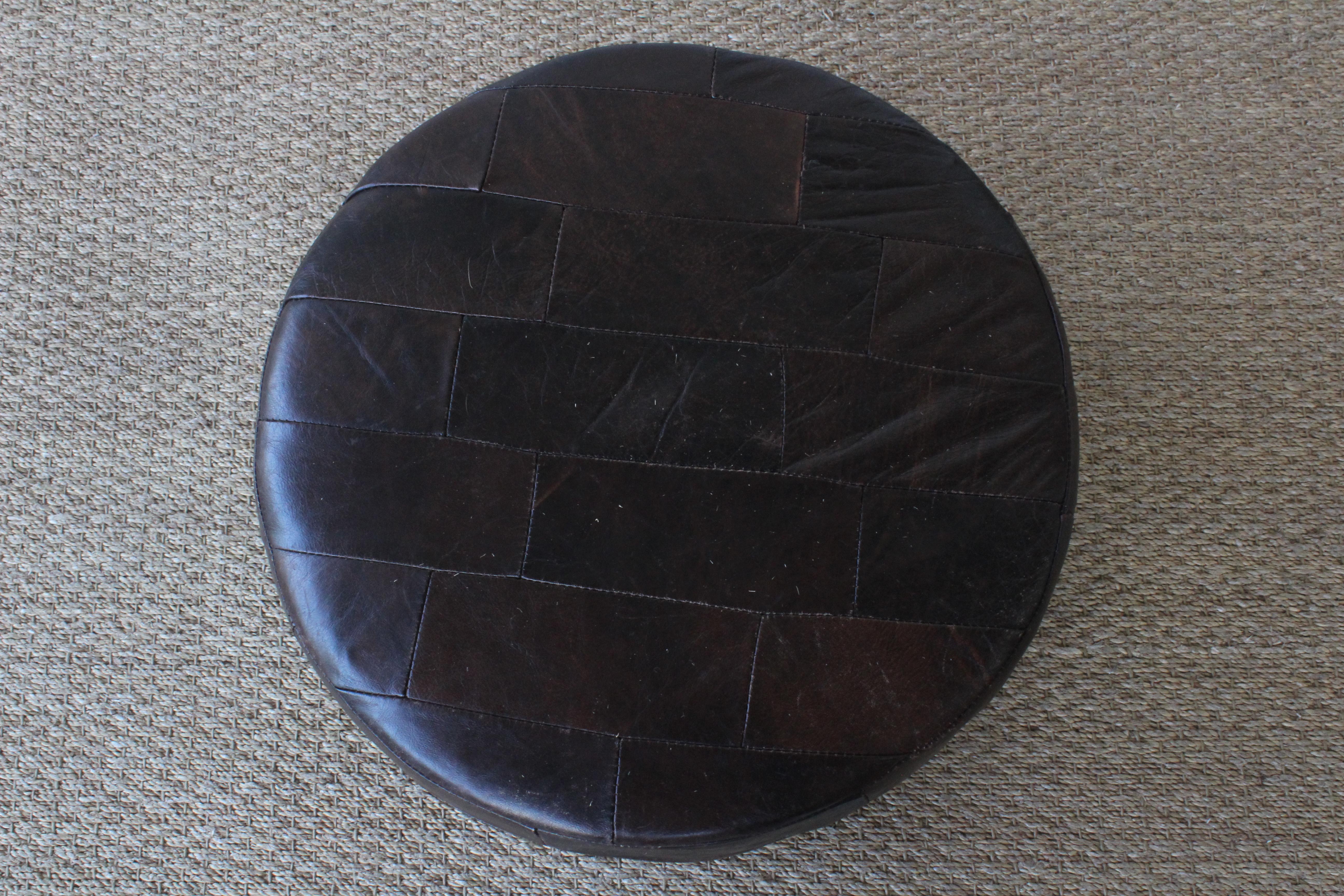 Patchwork Brown Leather Ottoman by De Sede, Switzerland, 1960s In Good Condition In Los Angeles, CA
