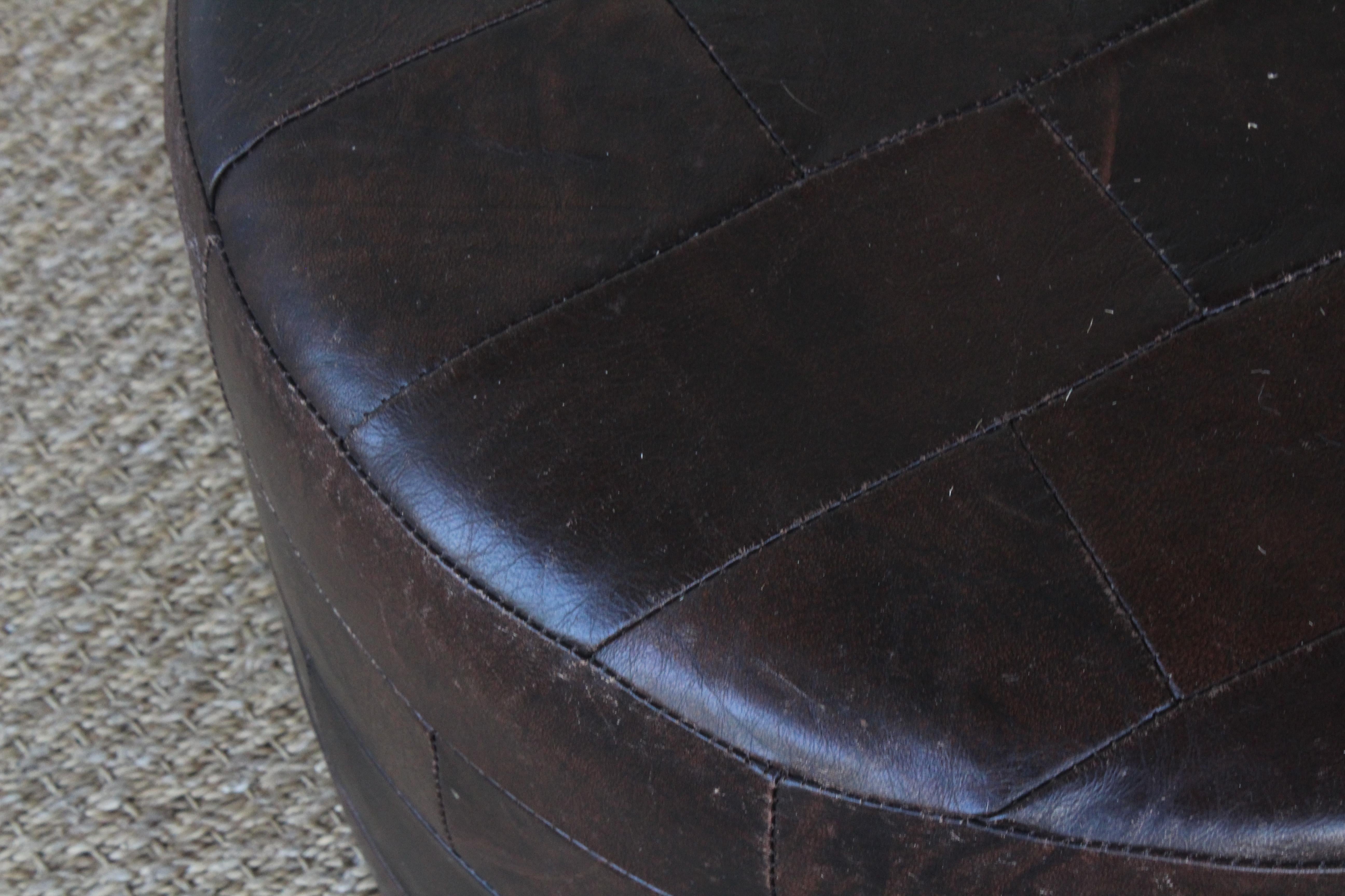 Mid-20th Century Patchwork Brown Leather Ottoman by De Sede, Switzerland, 1960s