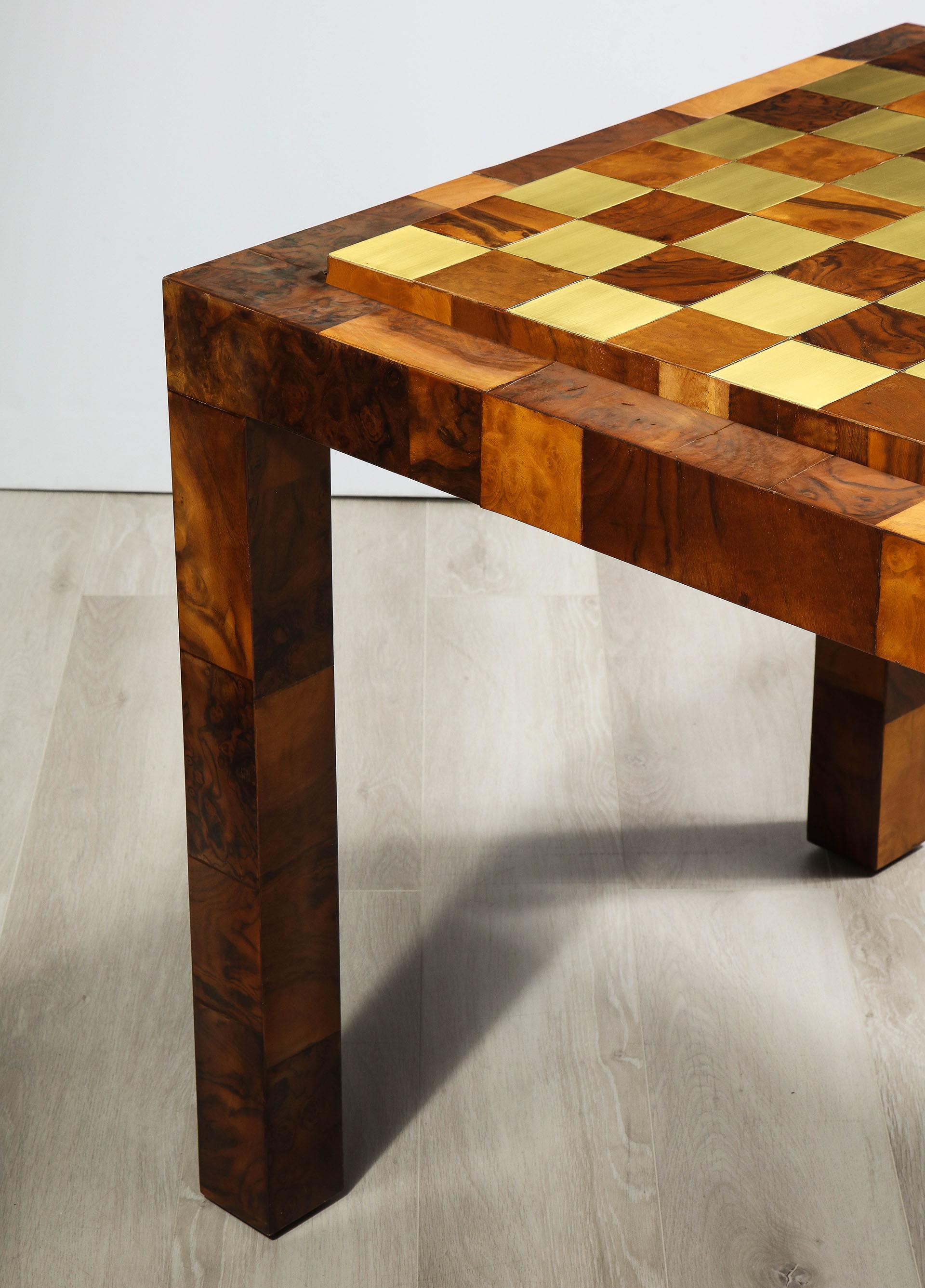 Patchwork Burl and Polished Brass Game Table by Paul Evans In Good Condition In New York, NY