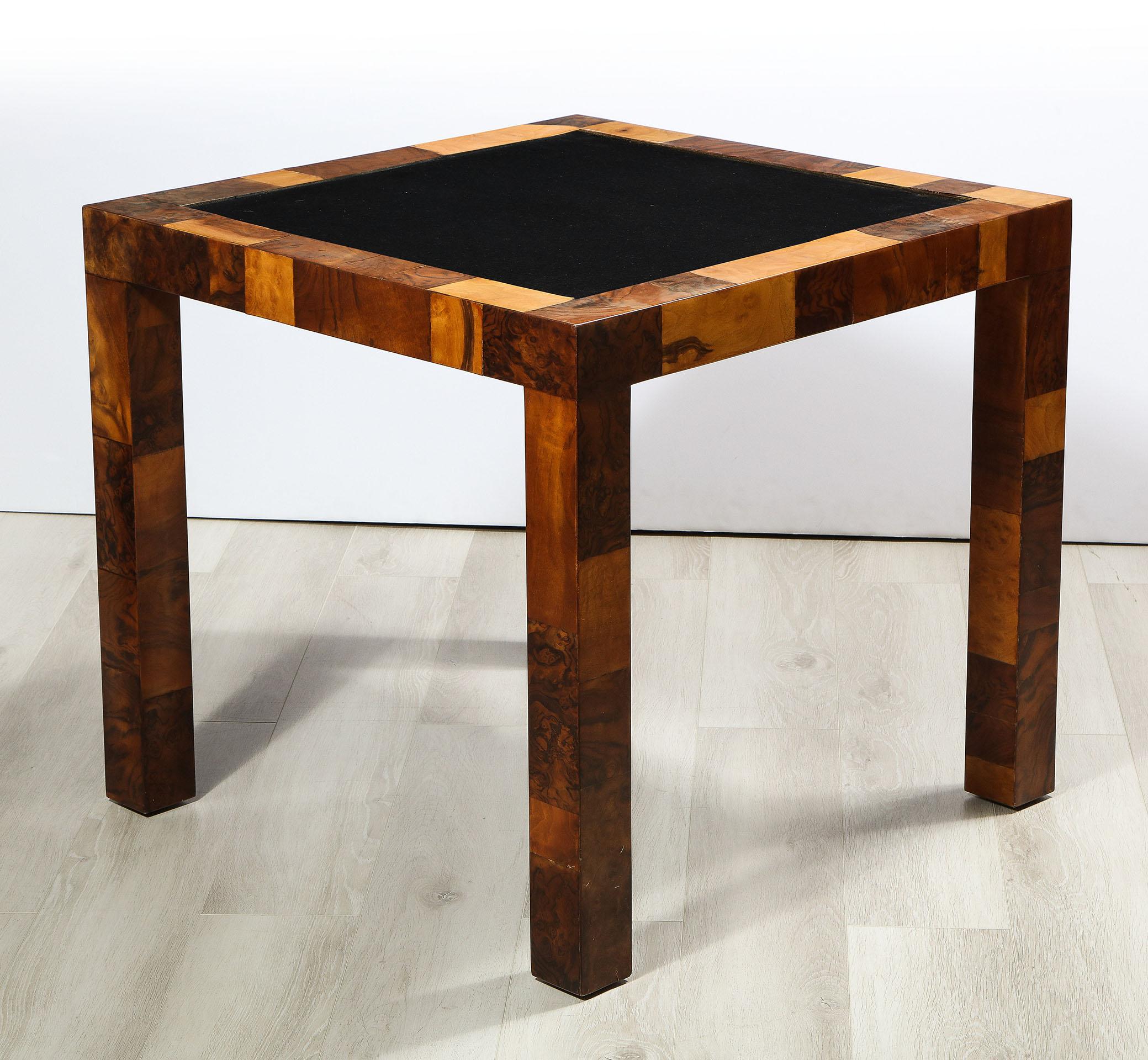 20th Century Patchwork Burl and Polished Brass Game Table by Paul Evans