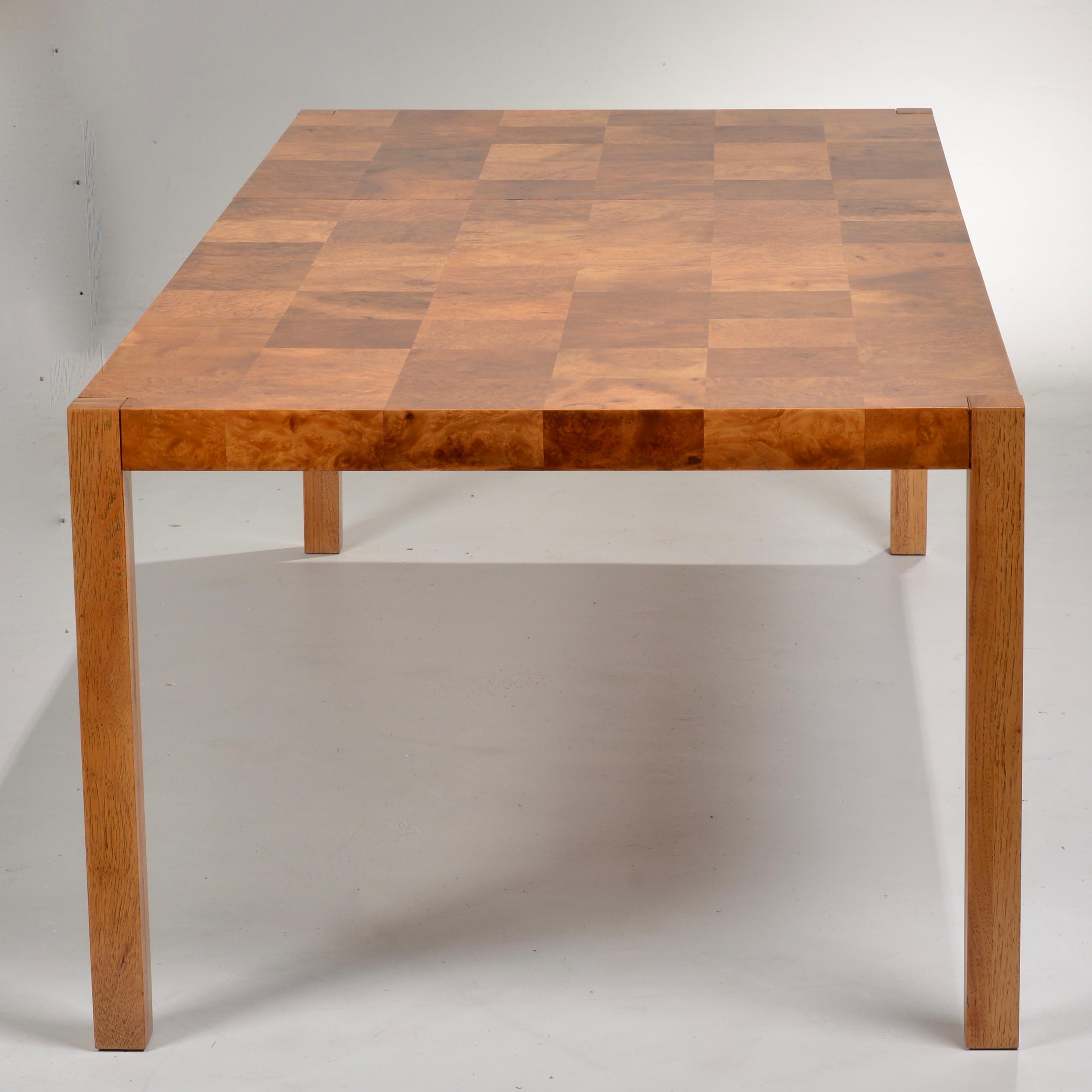 Patchwork Burl Parsons Dining Table in the style of Milo Baughman For Sale 3