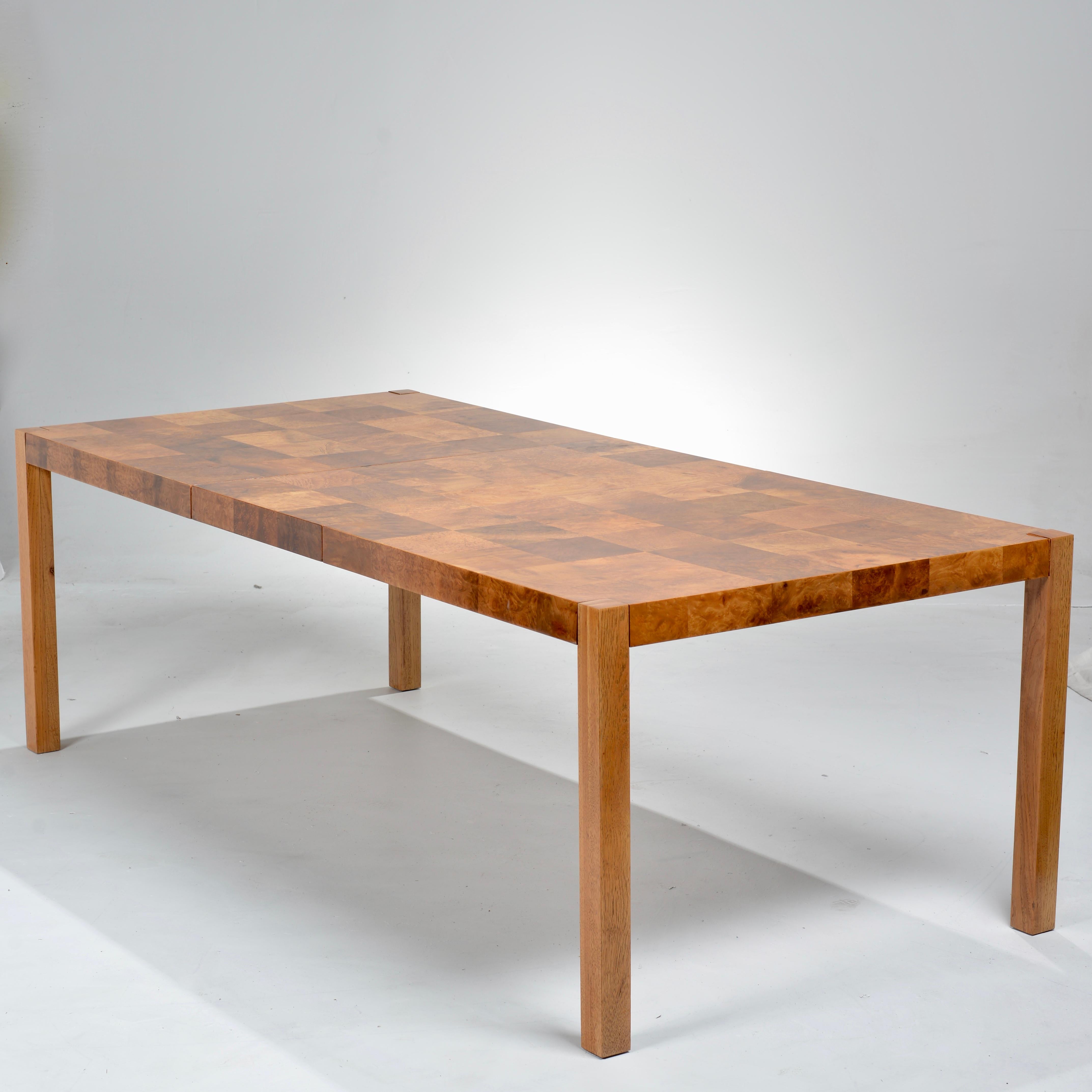 Patchwork Burl Parsons Dining Table in the style of Milo Baughman For Sale 5