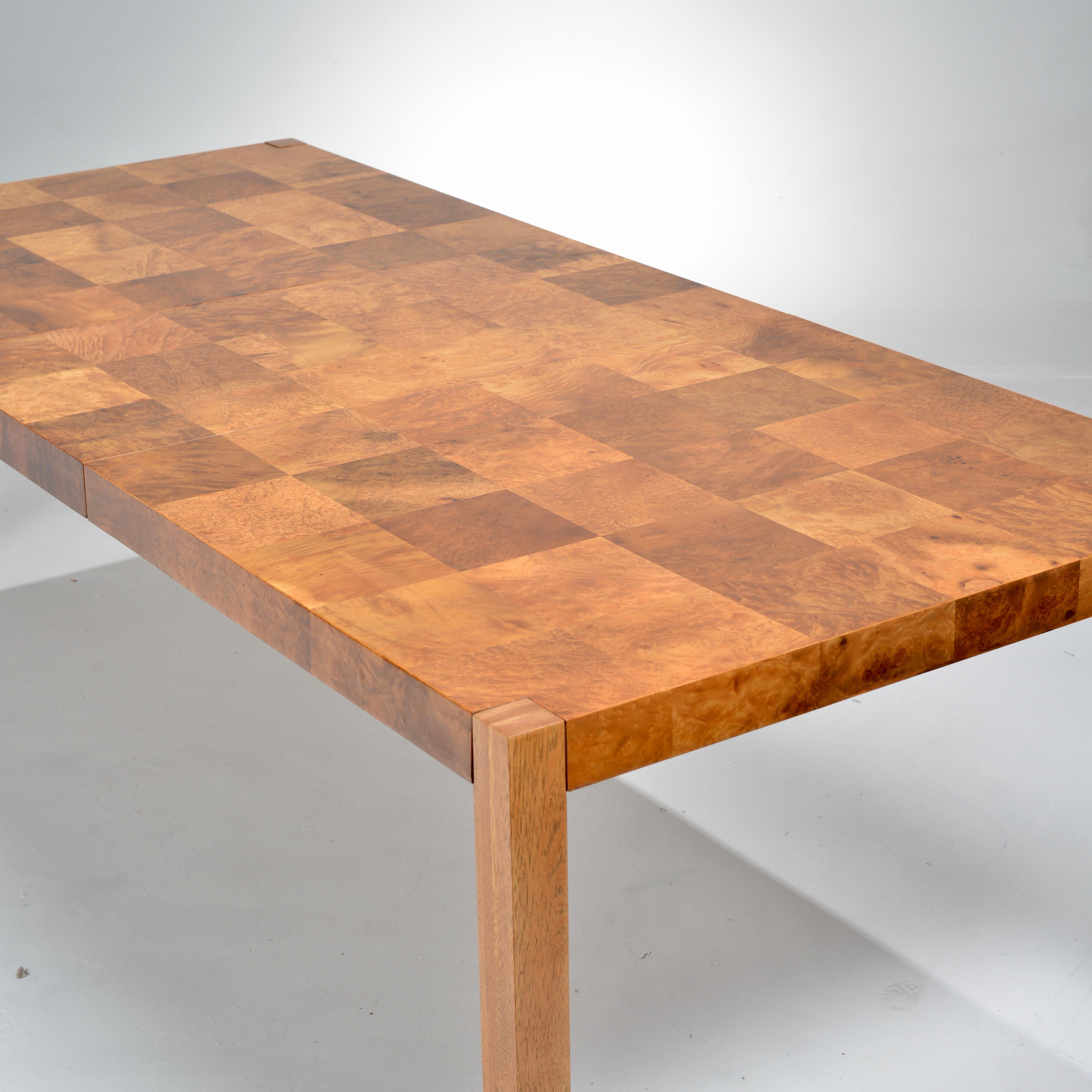 Patchwork Burl Parsons Dining Table in the style of Milo Baughman For Sale 6