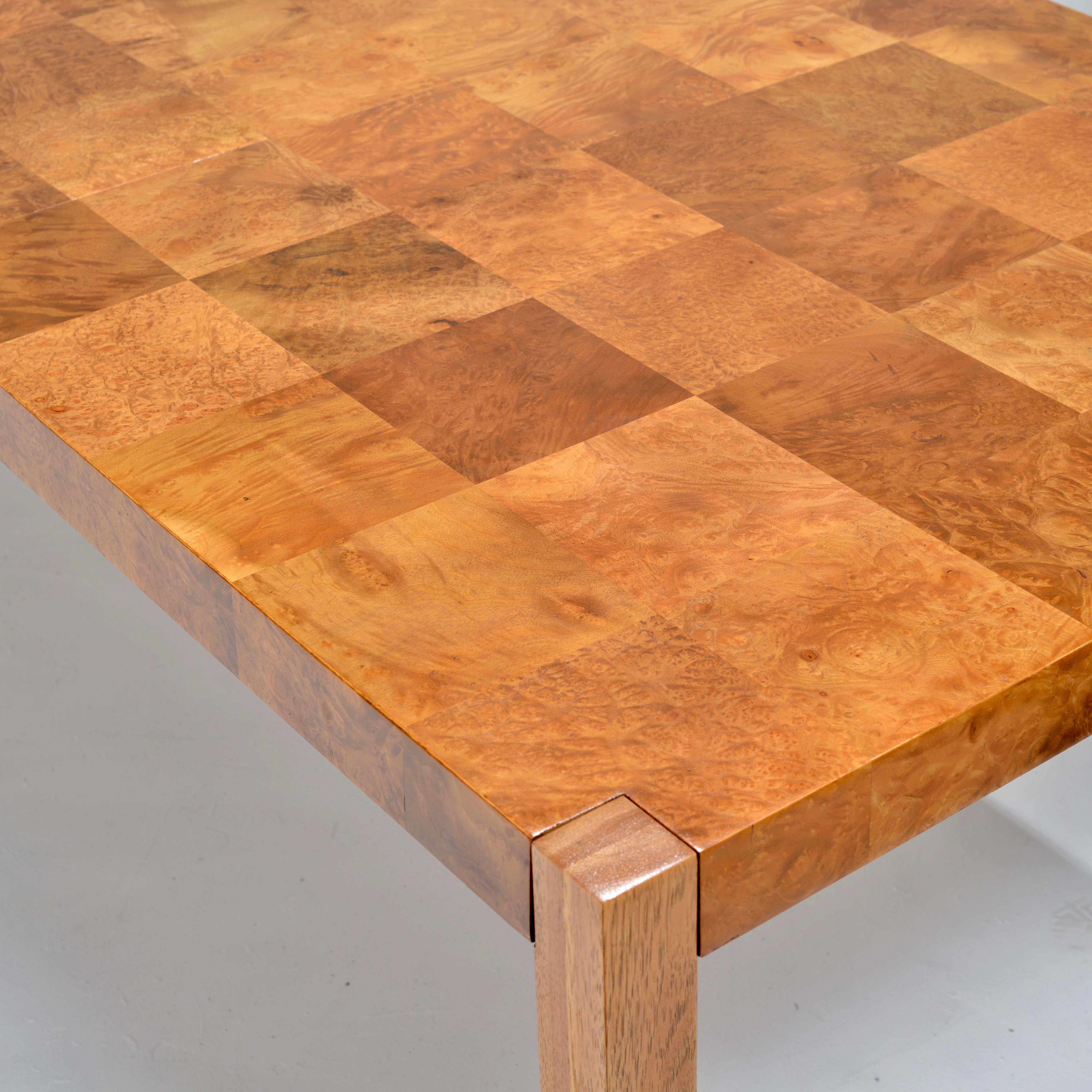 Patchwork Burl Parsons Dining Table in the style of Milo Baughman For Sale 7