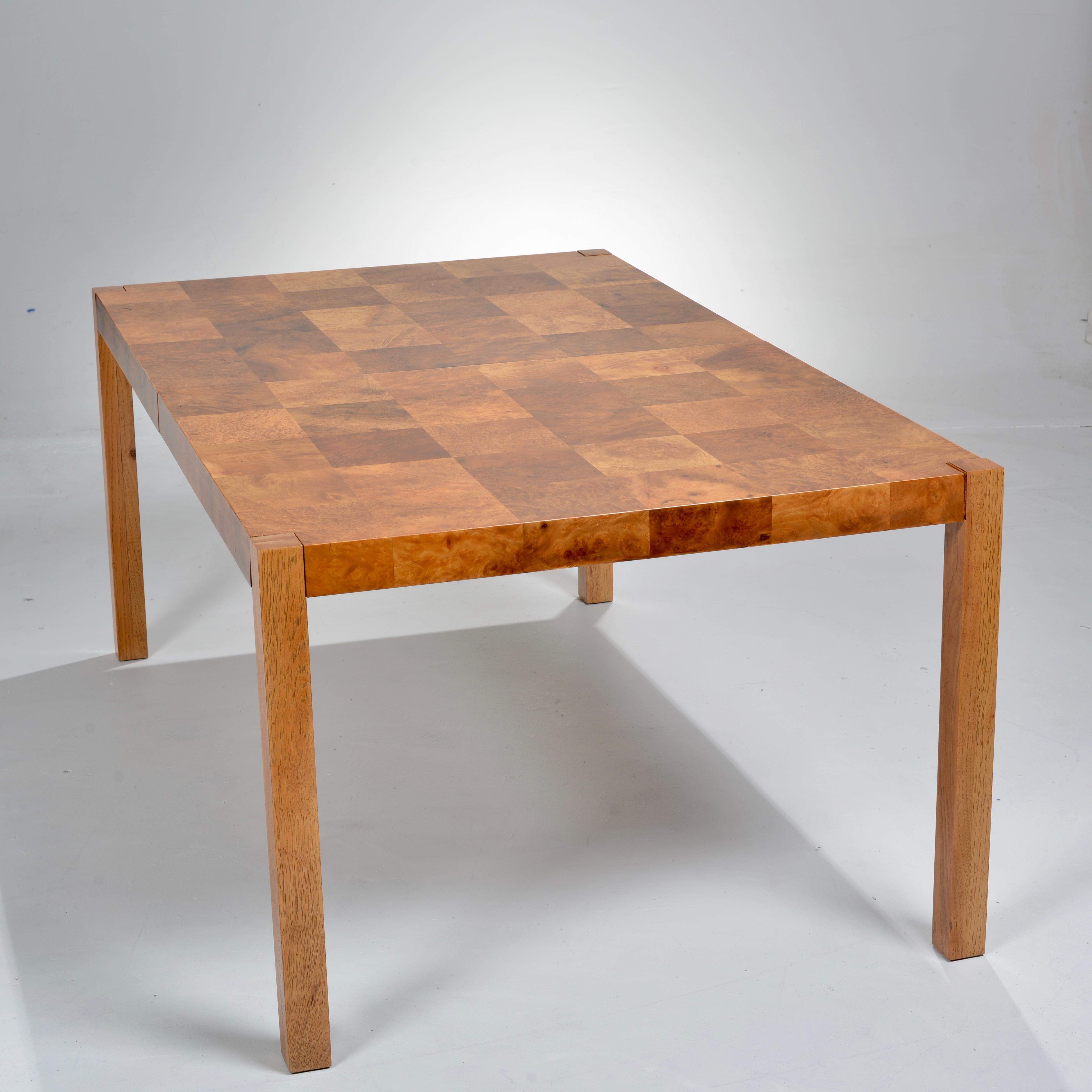 Modern Patchwork Burl Parsons Dining Table in the style of Milo Baughman For Sale