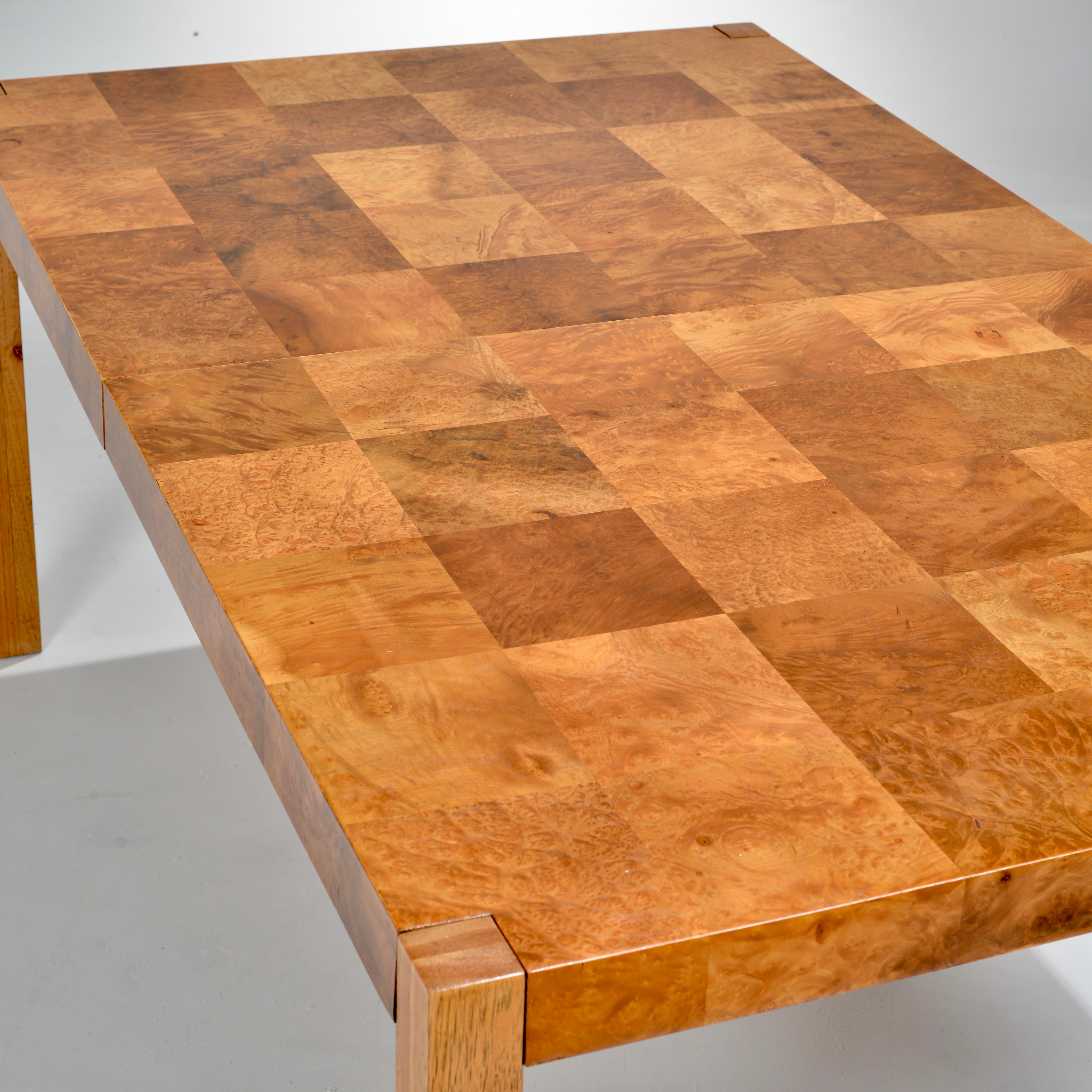 Late 20th Century Patchwork Burl Parsons Dining Table in the style of Milo Baughman For Sale