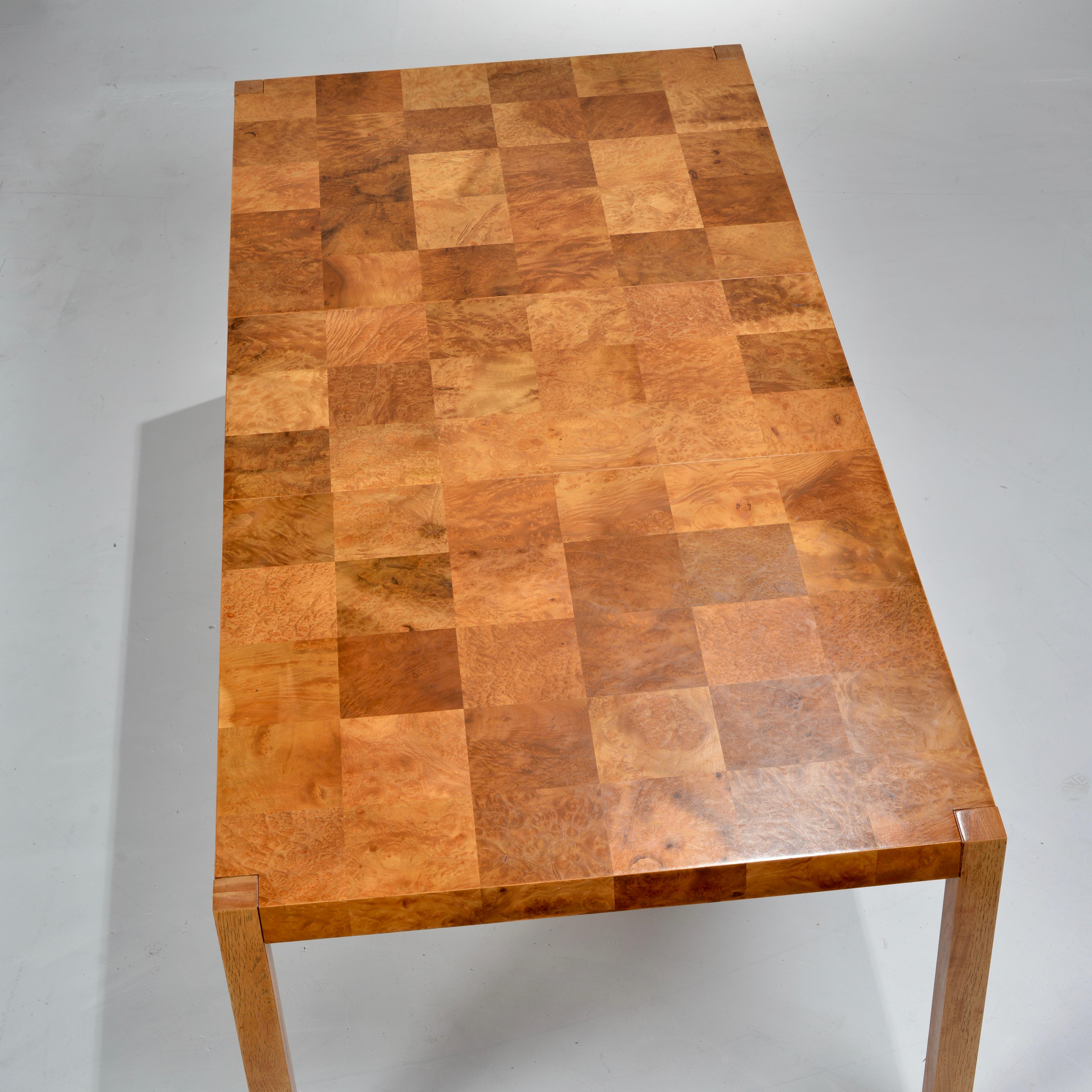 Late 20th Century Patchwork Burl Parsons Dining Table in the style of Milo Baughman