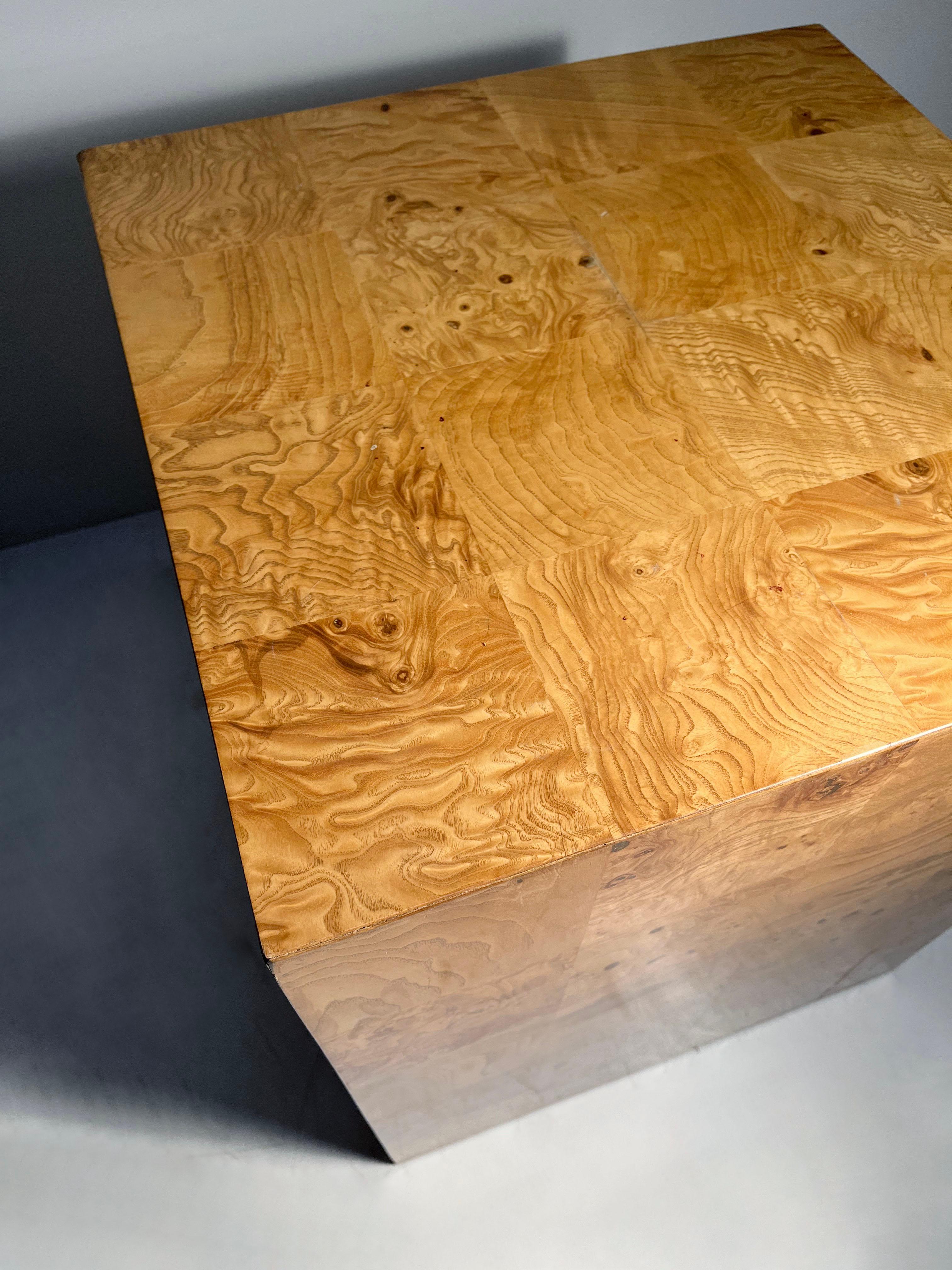 20th Century Patchwork Burl Wood Pedestal Table Nightstand by Milo Baughman For Sale