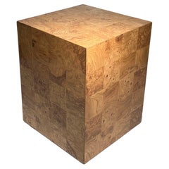 Patchwork Burl Wood Pedestal Table Nightstand by Milo Baughman