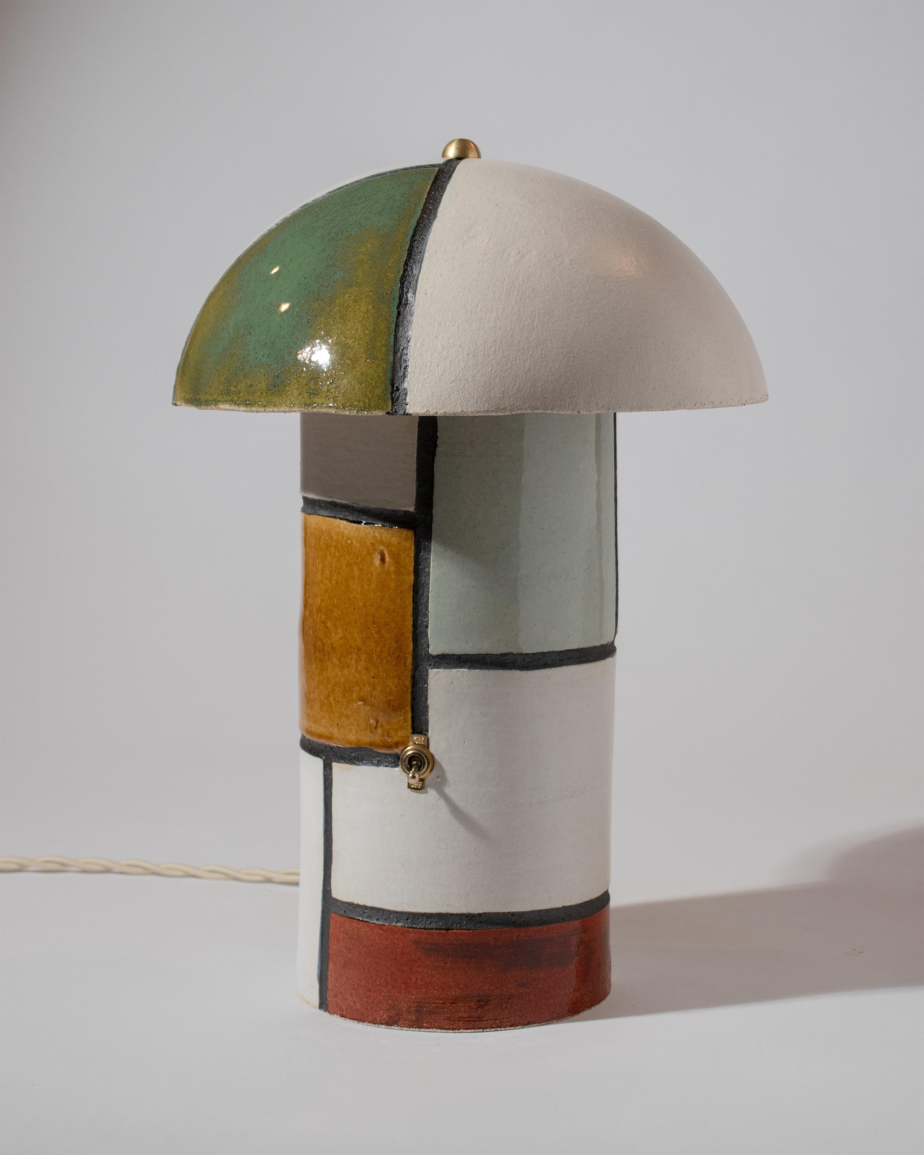 Vernissé Lampe champignon en céramique patchwork en vente