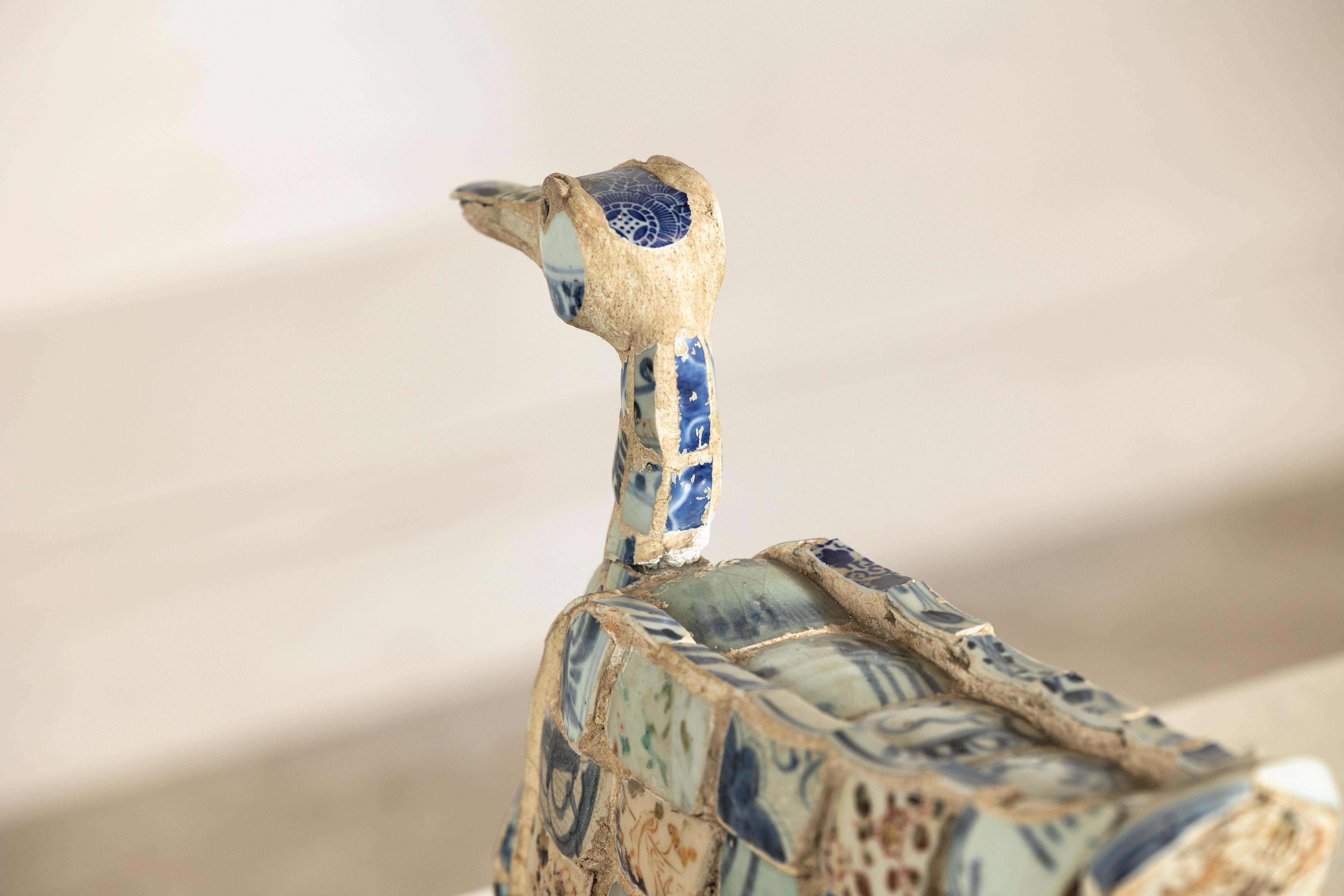 Patchwork Chinese Porcelain Duck Sculpture with Blue-and-White Shards For Sale 6