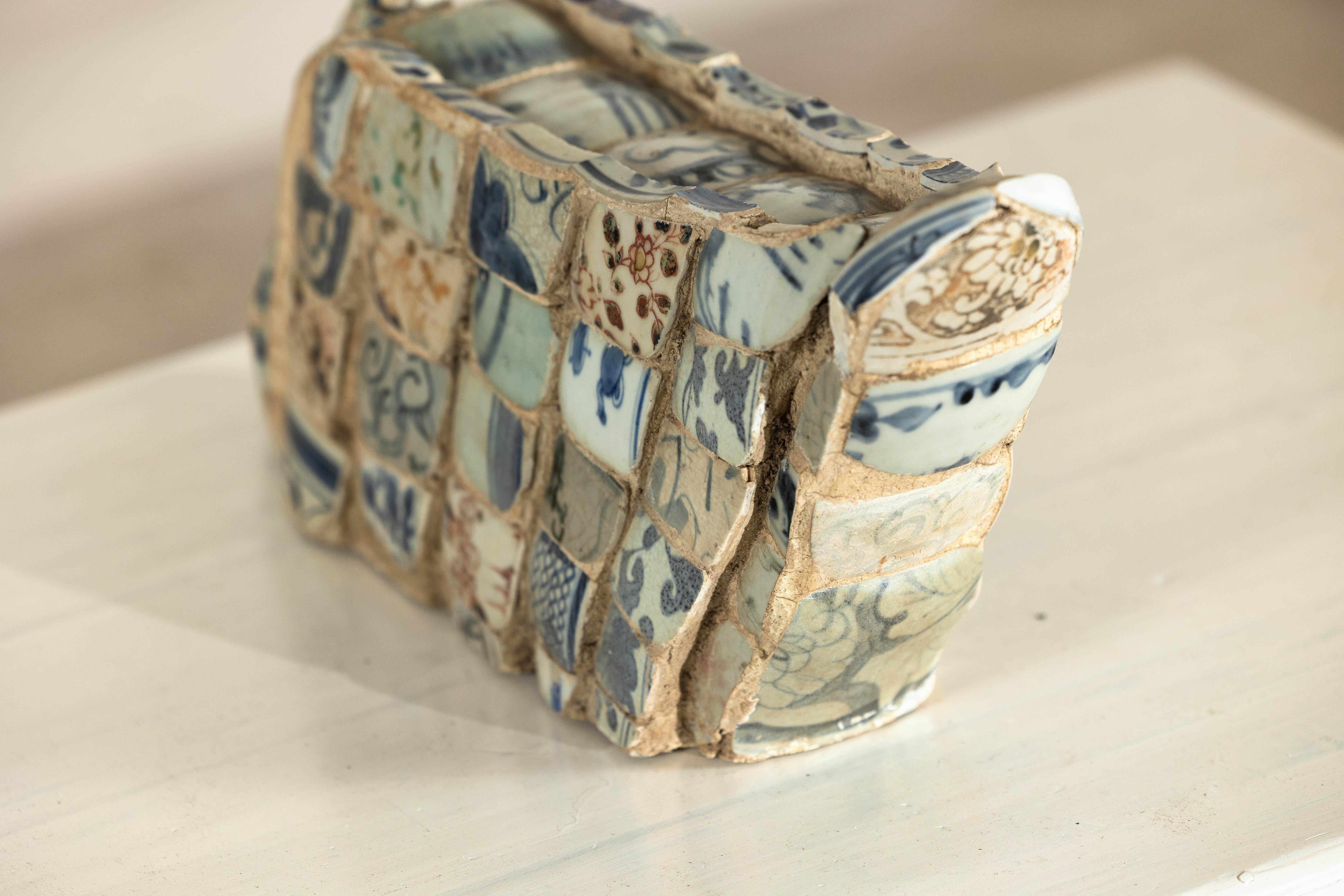 Patchwork Chinese Porcelain Duck Sculpture with Blue-and-White Shards For Sale 7