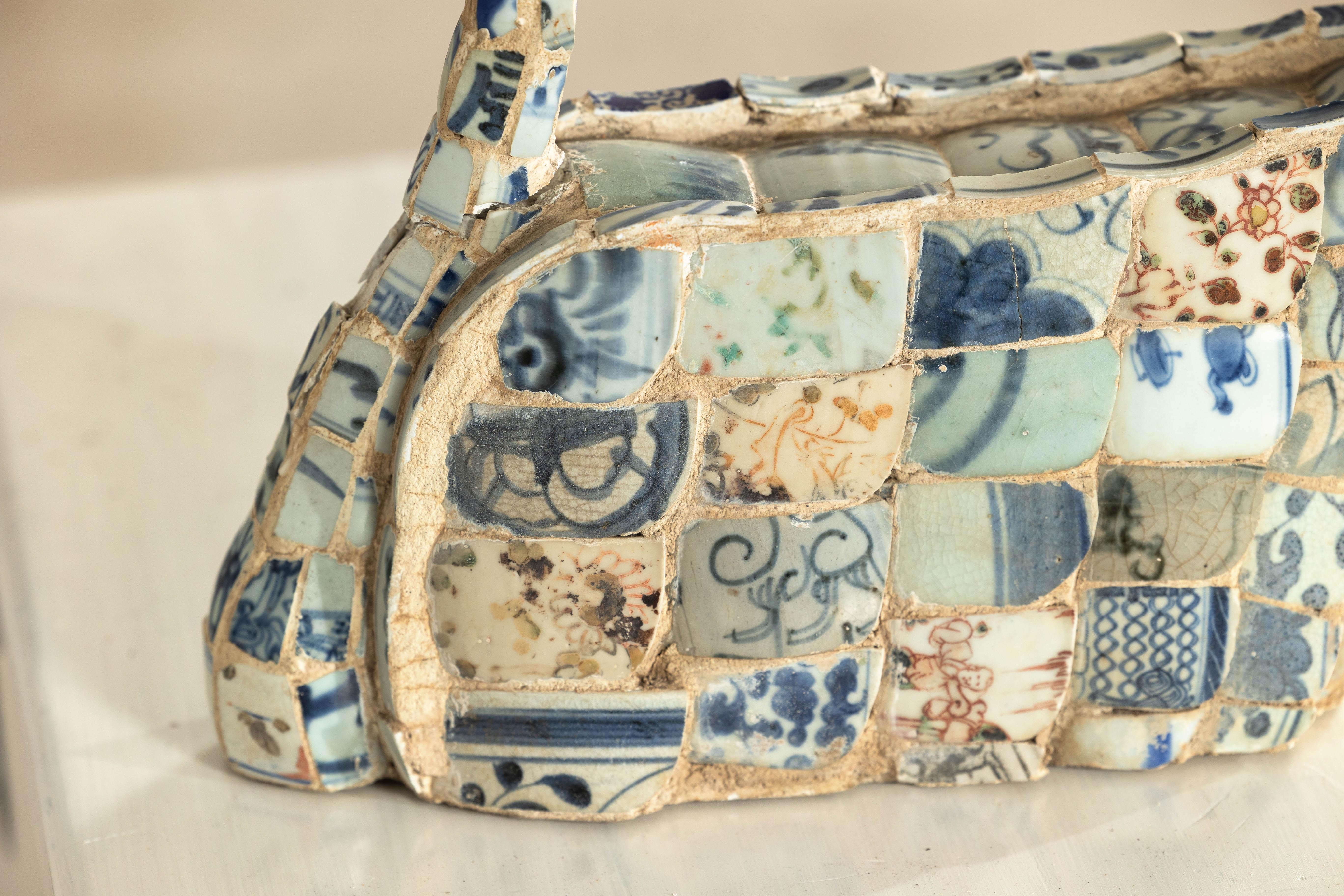 Patchwork Chinese Porcelain Duck Sculpture with Blue-and-White Shards For Sale 11