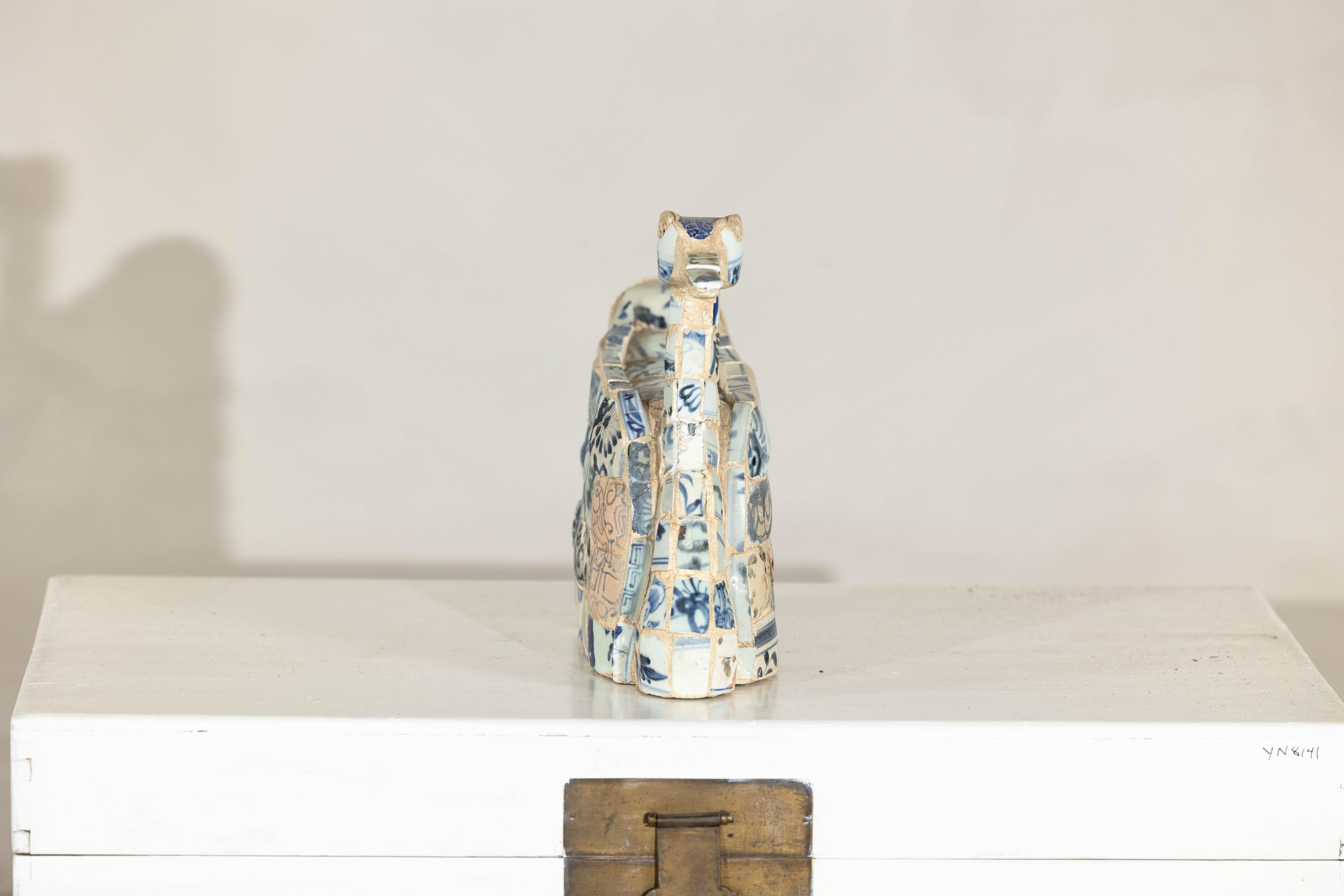Patchwork Chinese Porcelain Duck Sculpture with Blue-and-White Shards For Sale 1