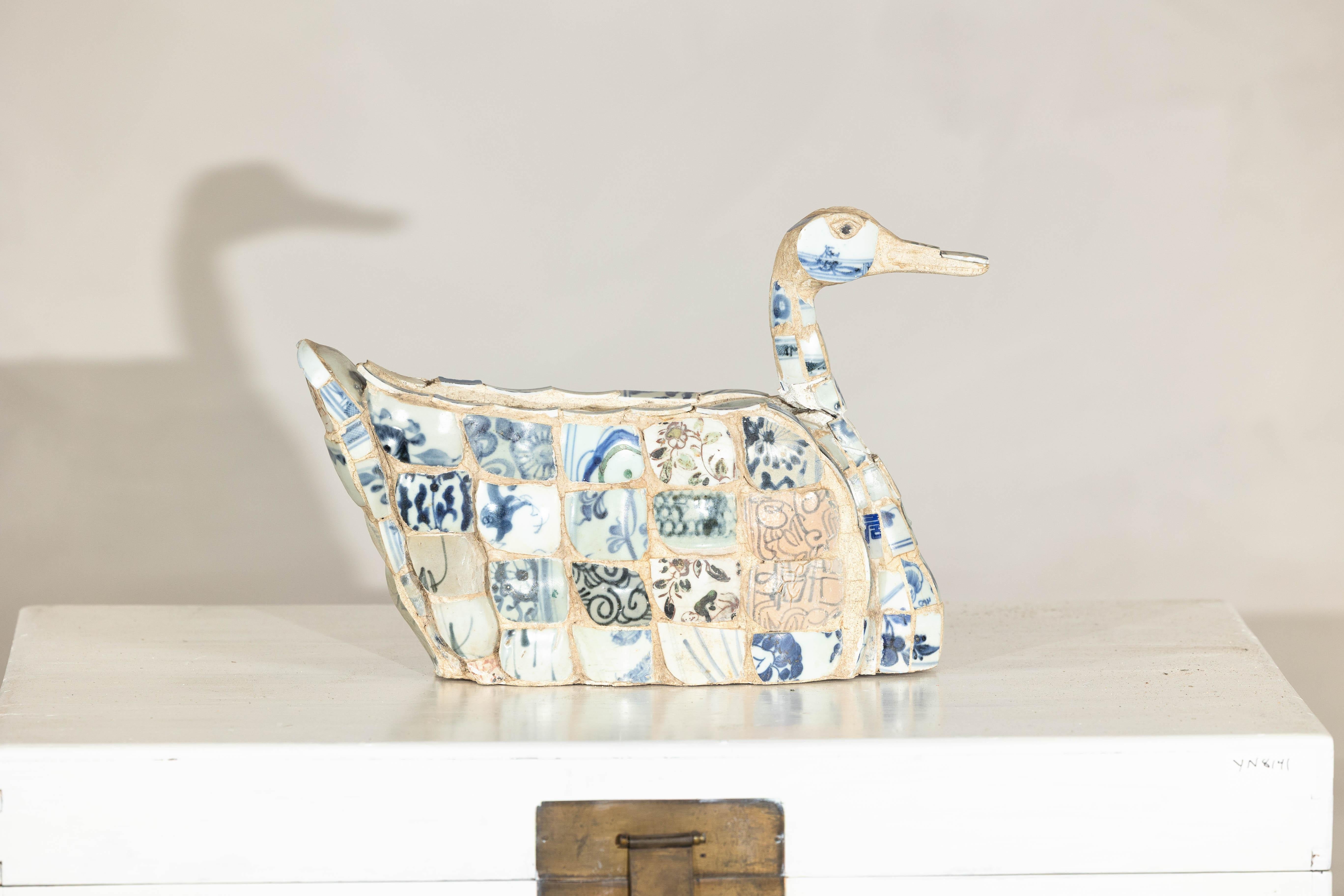 Patchwork Chinese Porcelain Duck Sculpture with Blue-and-White Shards For Sale 2