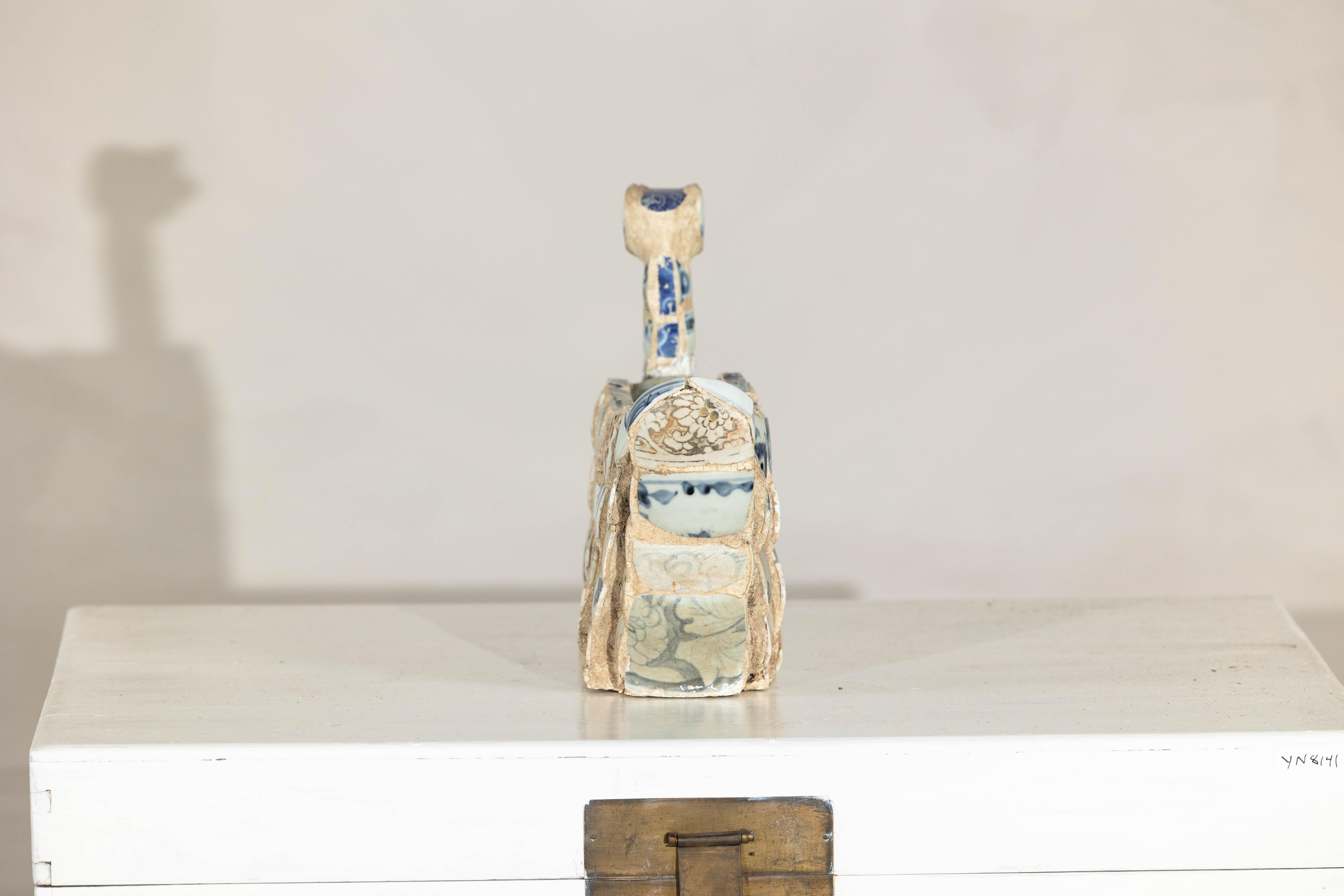 Patchwork Chinese Porcelain Duck Sculpture with Blue-and-White Shards For Sale 3