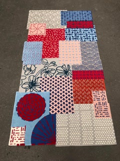 Patchwork Contemporary Rug in Red, Blue, and Neutral Geometric Patterns
