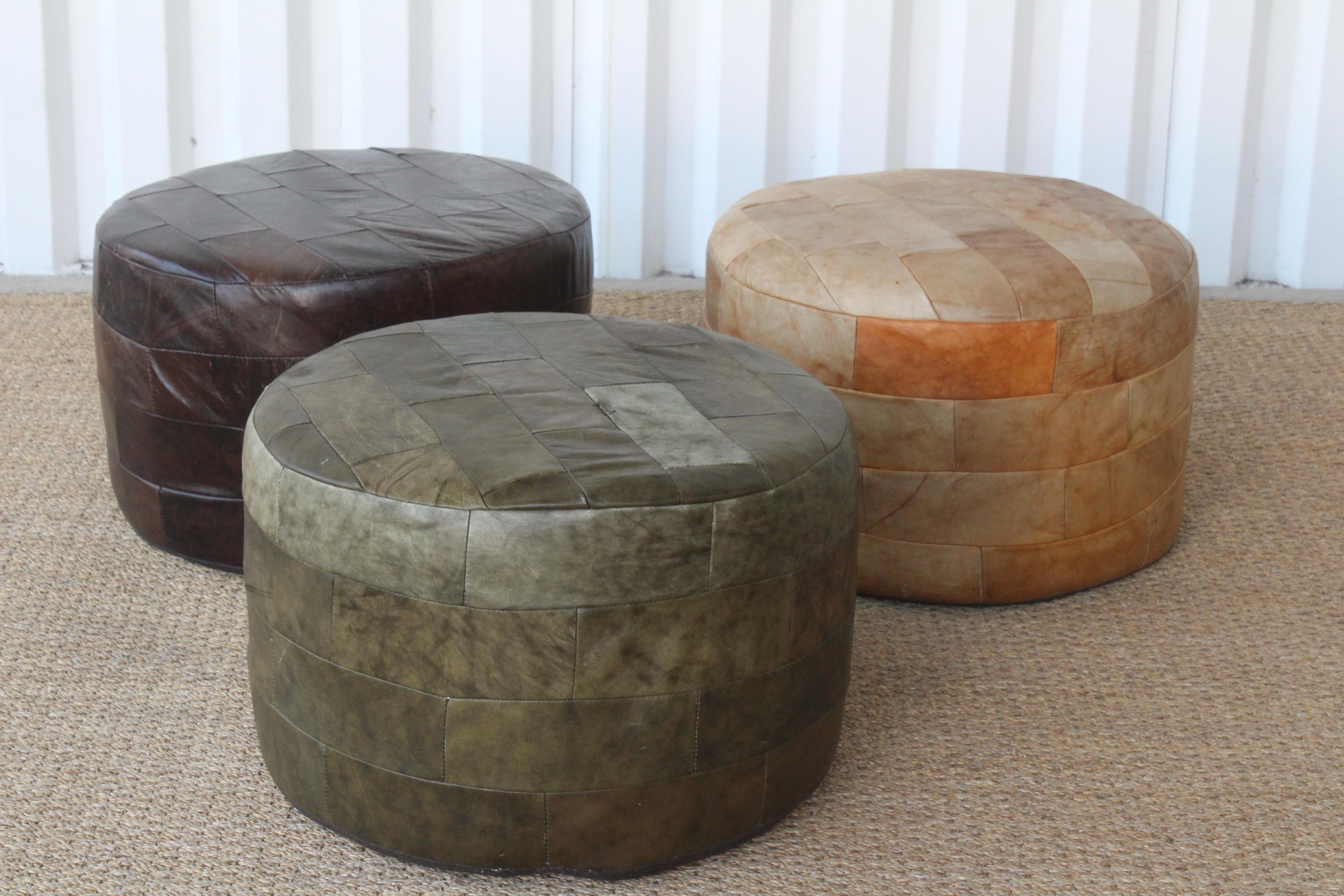 Patchwork Green Leather Ottoman by De Sede, Switzerland, 1960s 10