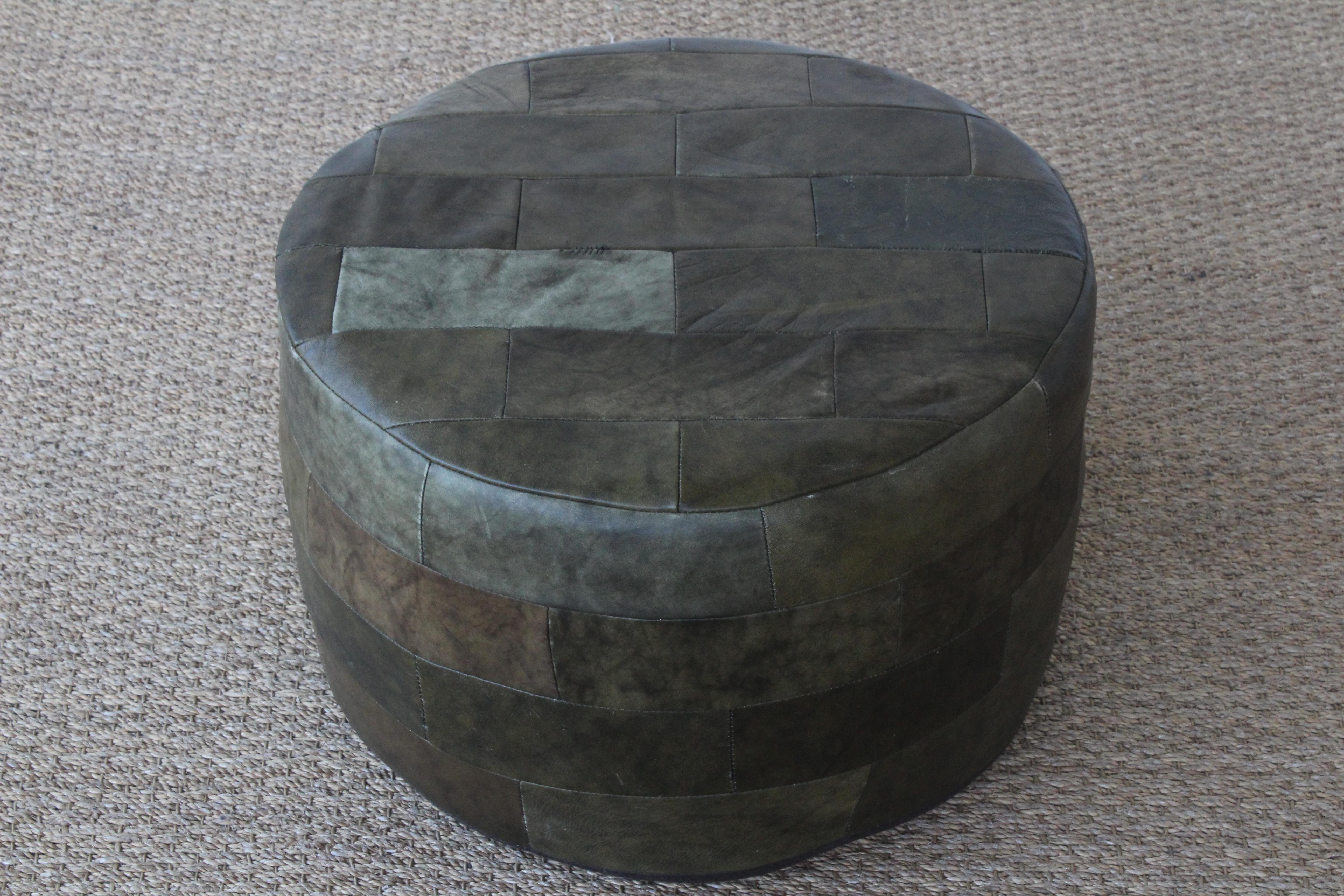 Mid-Century Modern Patchwork Green Leather Ottoman by De Sede, Switzerland, 1960s