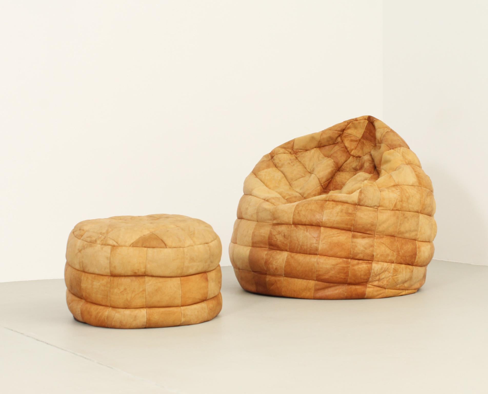 Patchwork Leather Bean Bag and Ottoman by the Sede, Switzerland 2