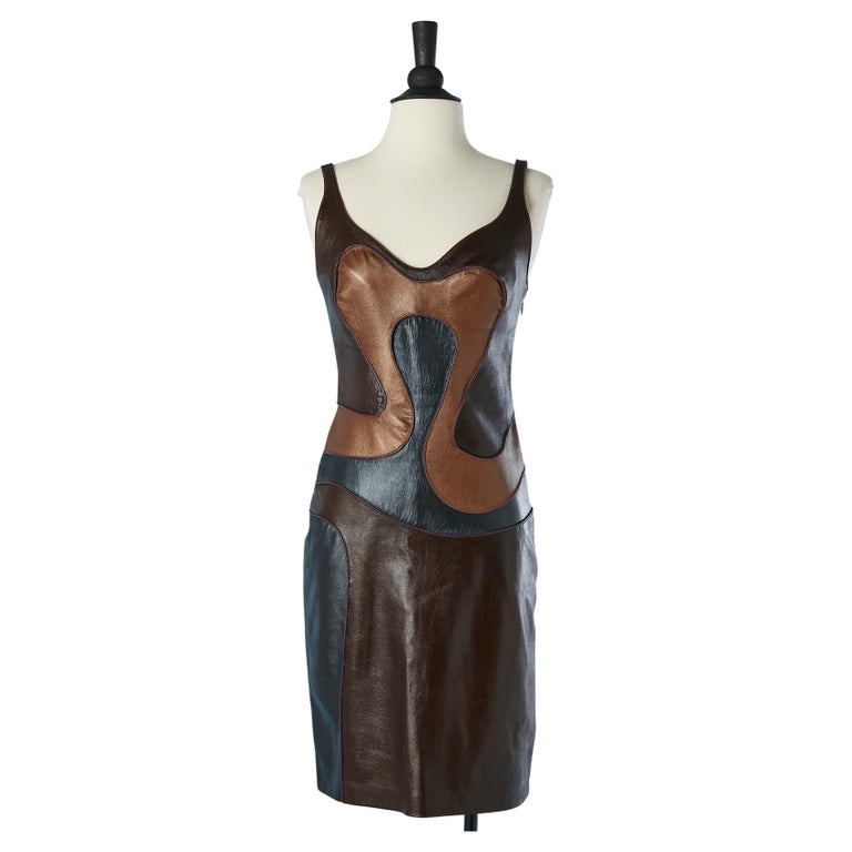 Patchwork leather cocktail dress Thierry Mugler Couture For Sale at 1stDibs