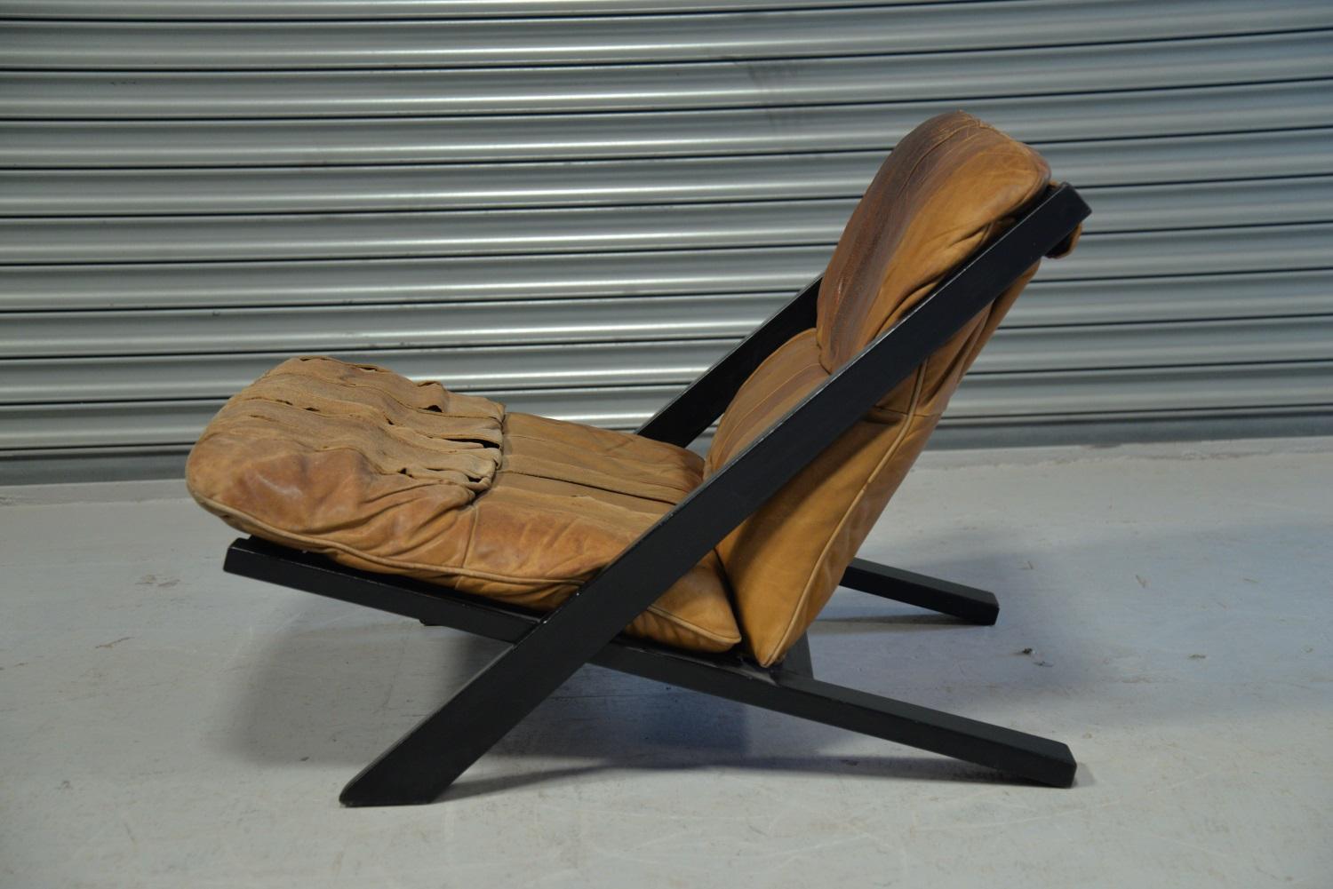Mid-Century Modern Patchwork Leather Lounge Chair by Ueli Berger for De Sede, Switzerland 1970s For Sale