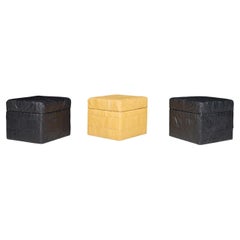 Patchwork leather Sqaure storage ottoman by De Sede, Switzerland, 1970s.