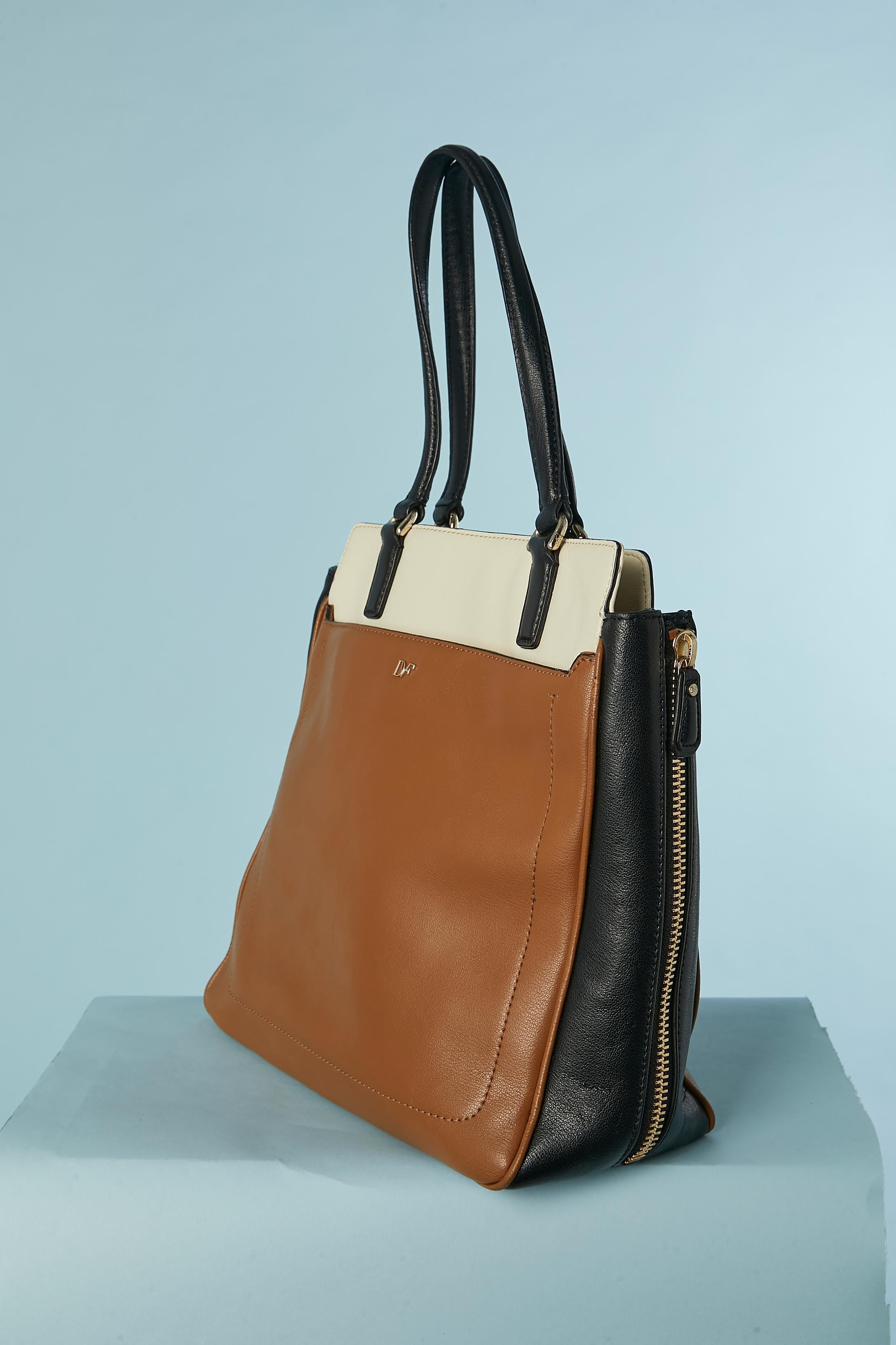 Patchwork-Tasche aus Leder mit Henkel oben aus Leder Diane Von Furstenberg (Braun) im Angebot
