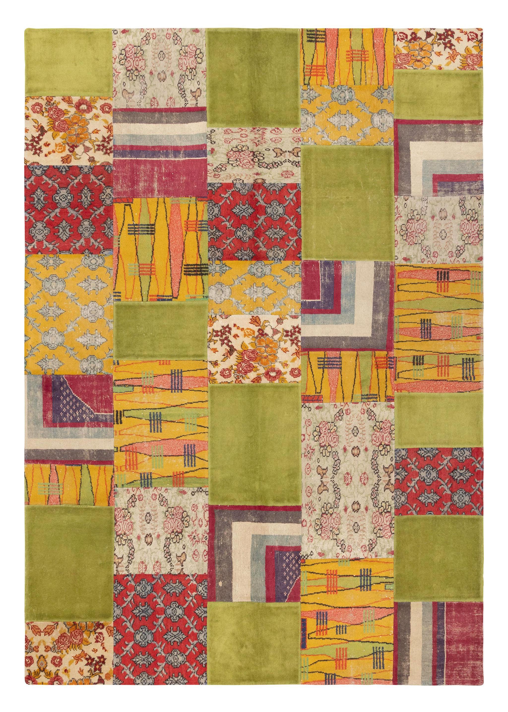 Patchwork Multi Patterned Vintage Rug In Good Condition For Sale In Los Angeles, CA