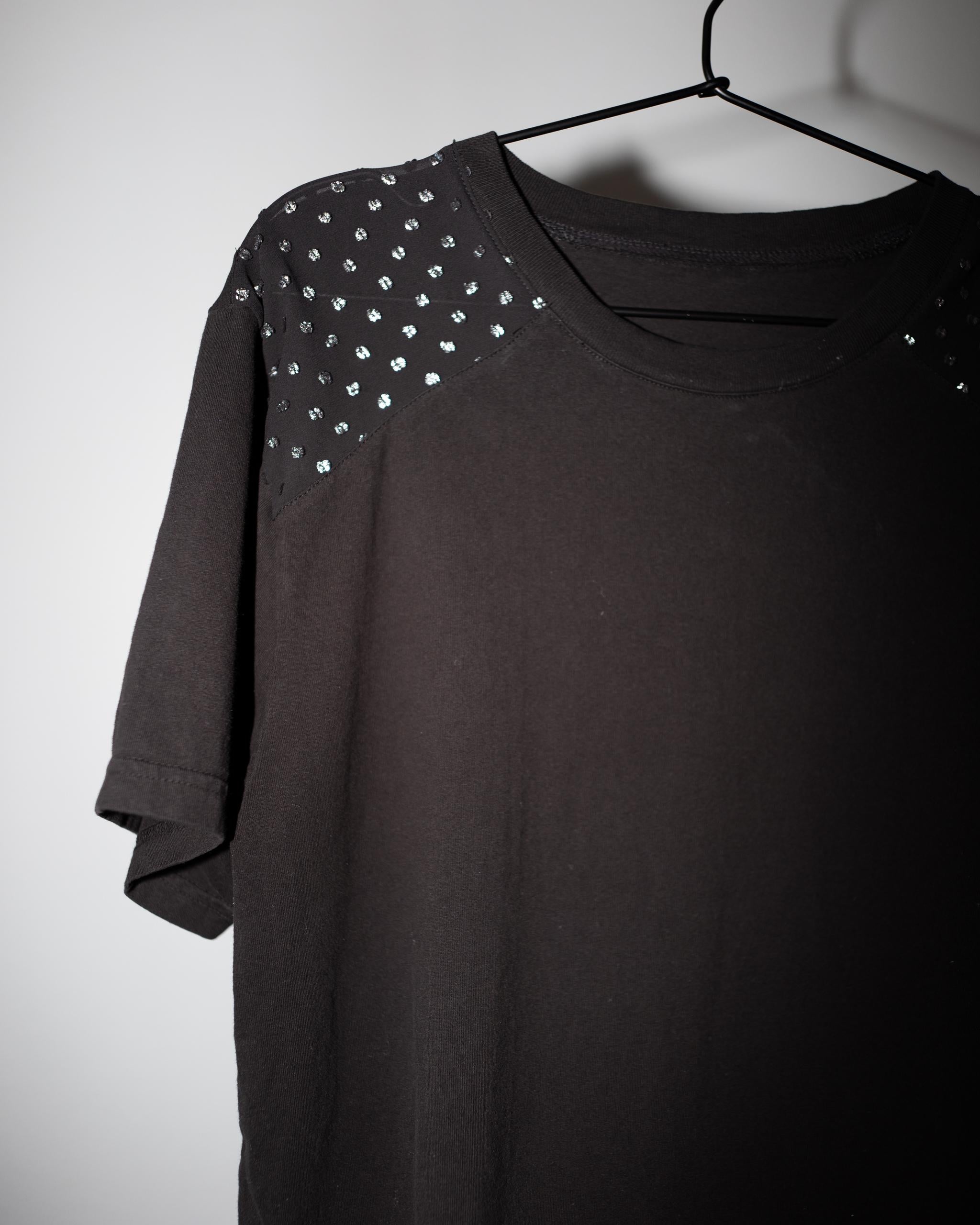 Patchwork Organic Cotton Black Silk Metallic Dot Transparent Chiffon Shoulders In New Condition In Los Angeles, CA