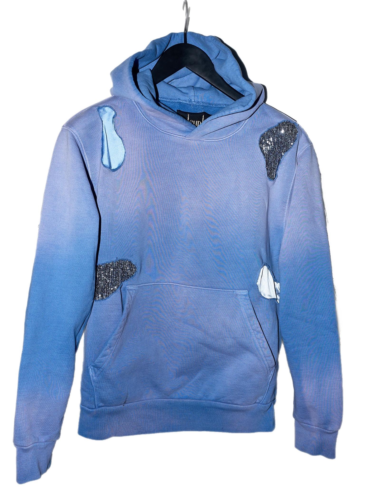 Brand: J Dauphin
Patchwork Hoodie Sweatshirt Silver Sequin Light Blue Silk 
Material: 100% Organic Cotton 

Available in Size Medium

Express a hybrid of easy-luxe and bourgeoisie jet-set look. Effortless and versatile, elegant and classy they bring
