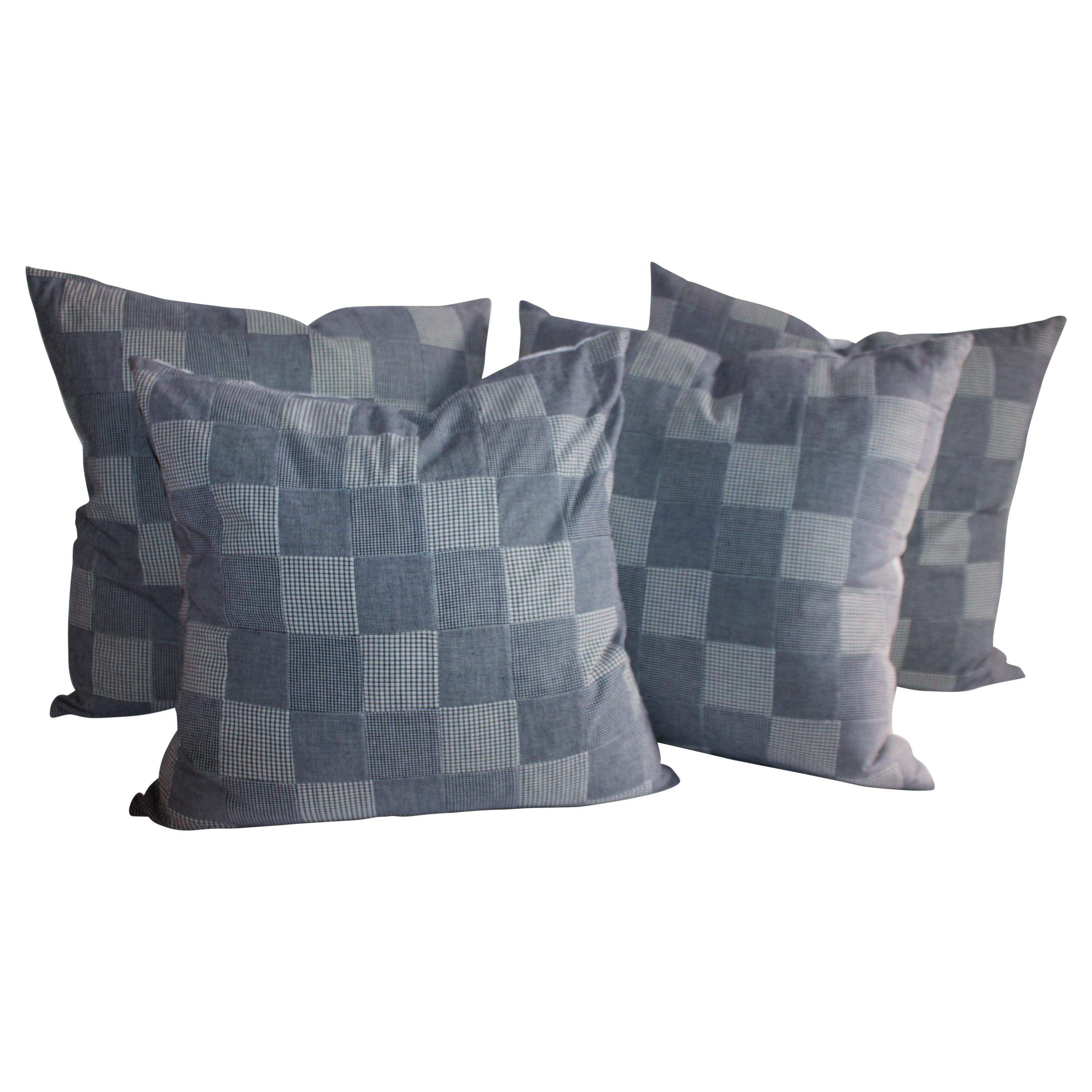 Patchwork Quilted Pillows, Collection of Four For Sale