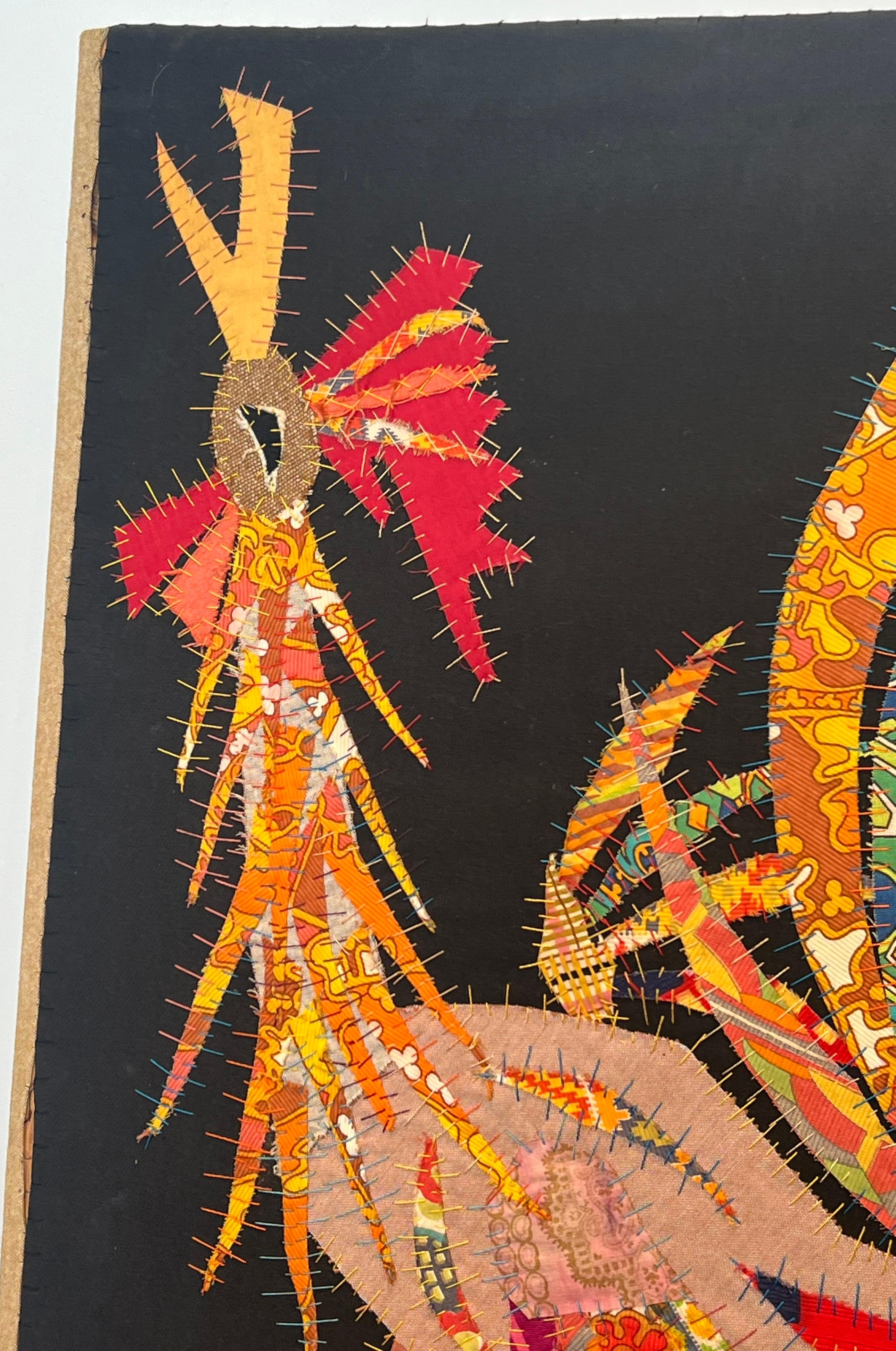 Mid-Century Modern Patchwork Representing a Rooster Signed Jean Joseph For Sale