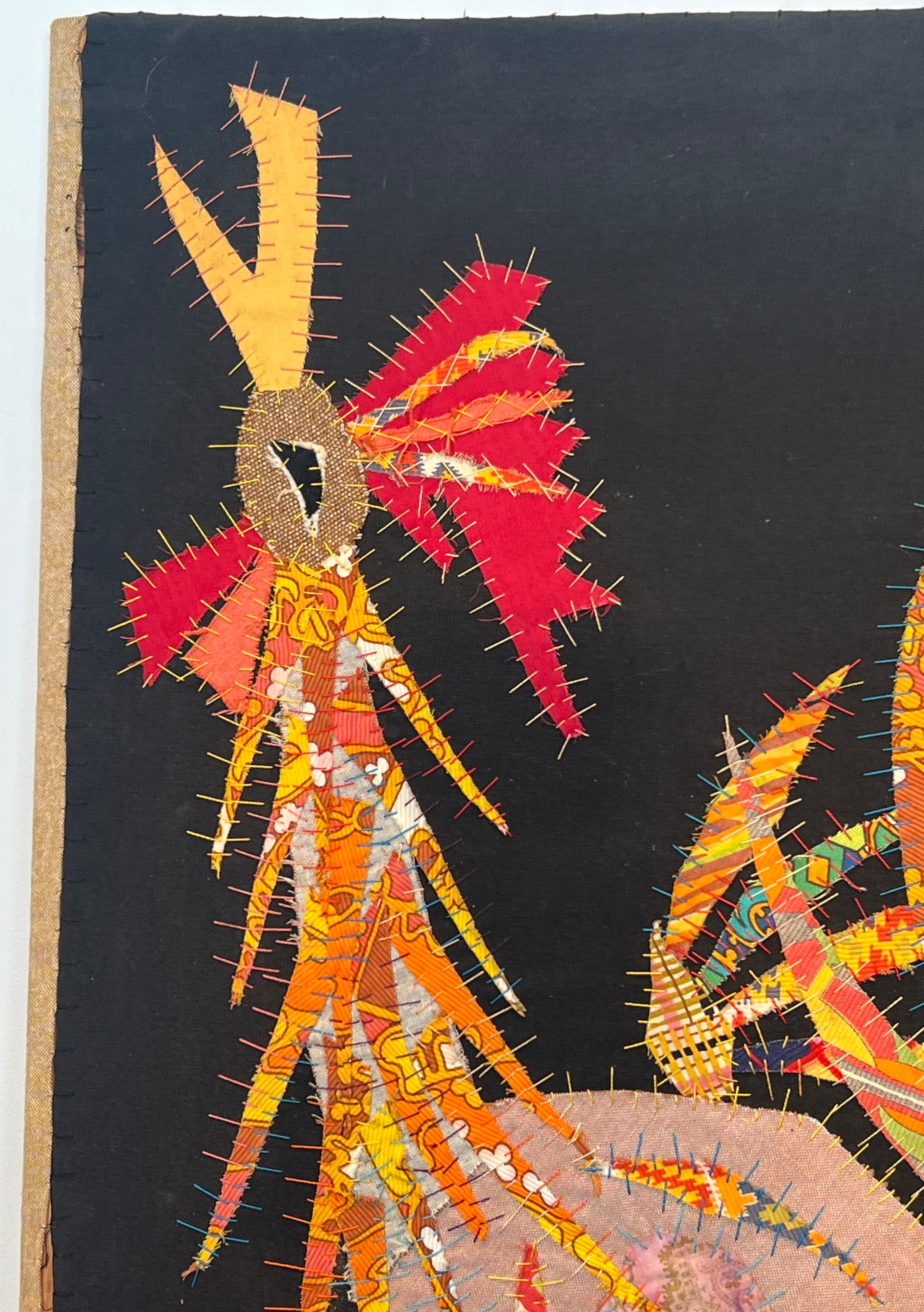 French Patchwork Representing a Rooster Signed Jean Joseph For Sale