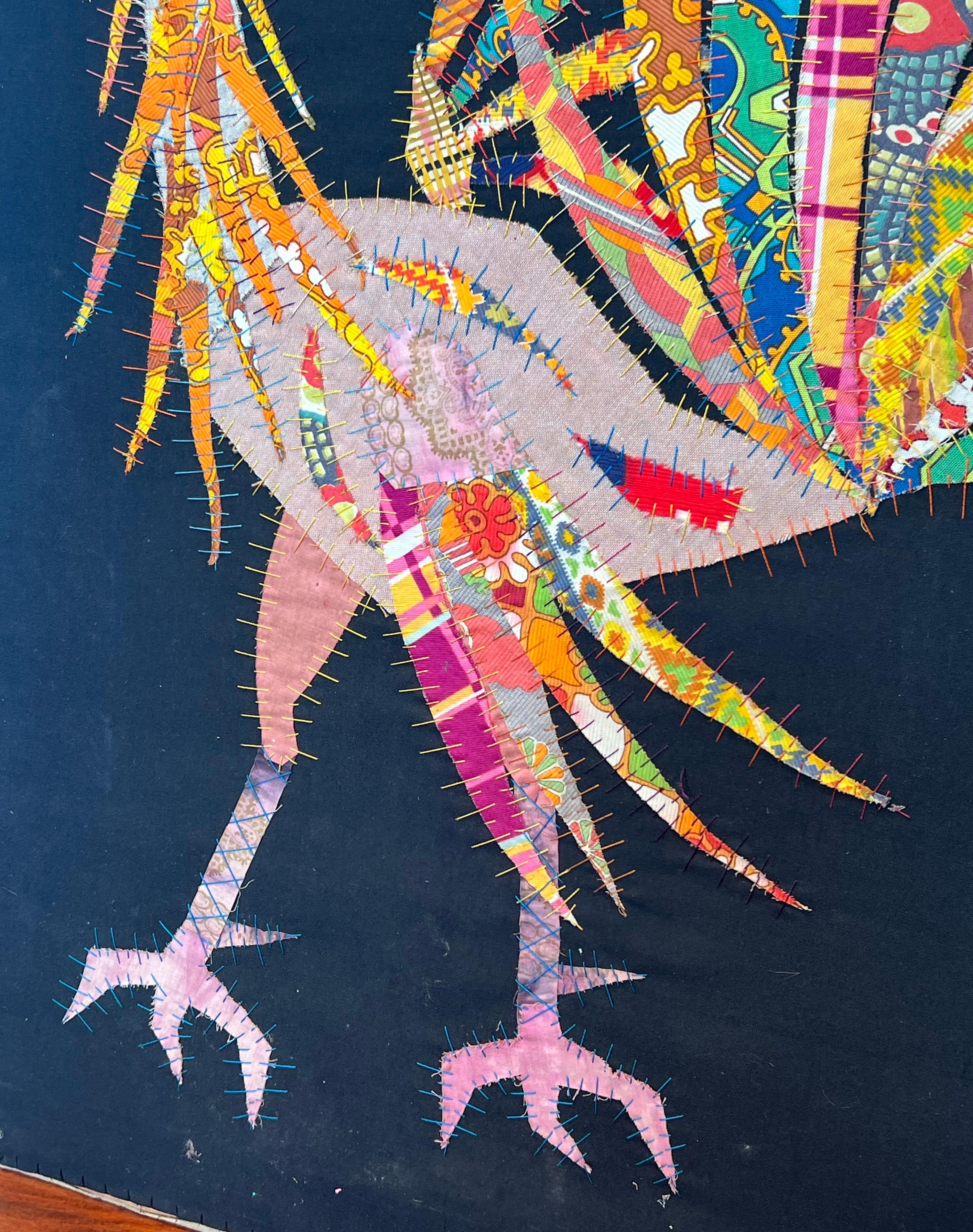 Late 20th Century Patchwork Representing a Rooster Signed Jean Joseph For Sale