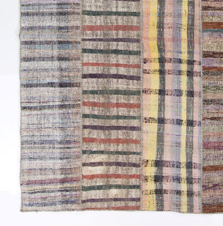 Hand-Woven 10x14 Ft Handmade Flat-weave Patchwork Cotton Rug Made from Vintage Kilims