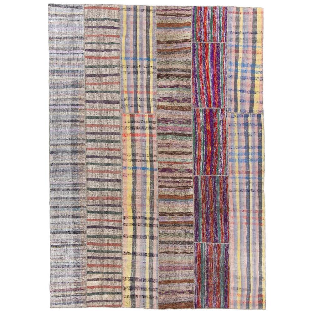 10x14 Ft Handmade Flat-weave Patchwork Cotton Rug Made from Vintage Kilims