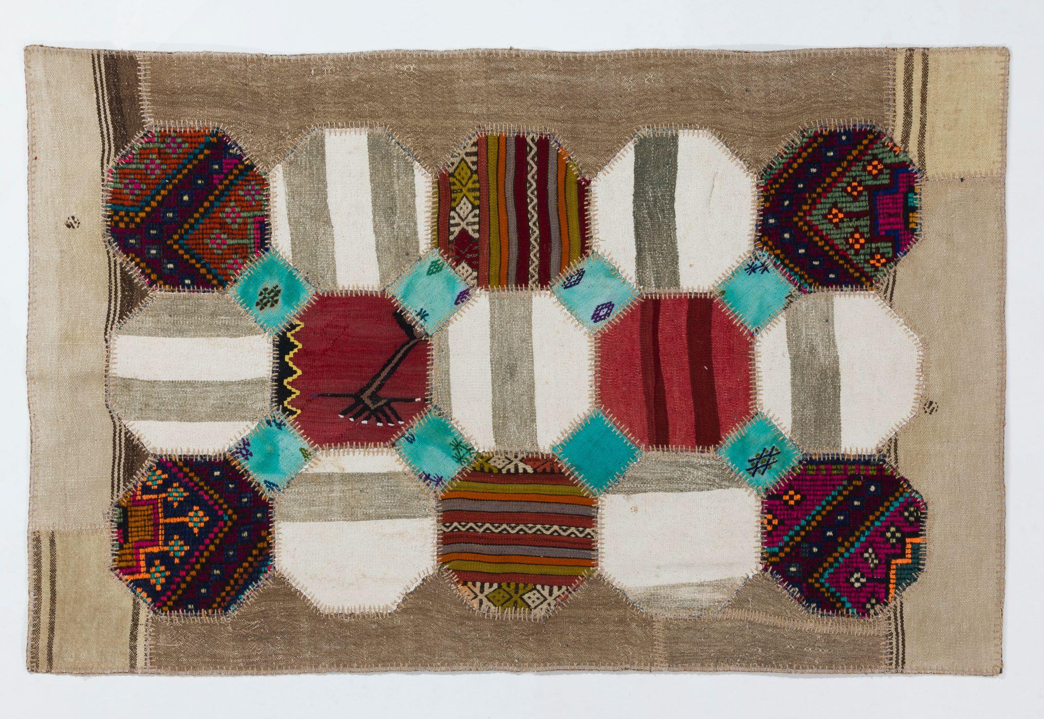 Hand-Woven Patchwork Rug Made from Vintage Village Kilim Rug. Custom Options Available For Sale